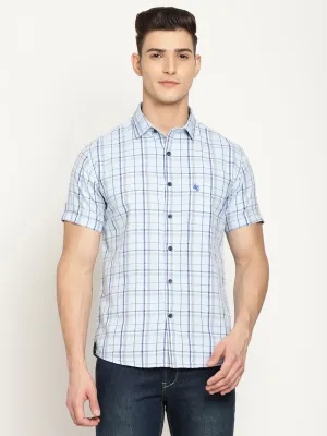 Men's Sky Blue Casual Medium Checks Half Sleeve Shirt