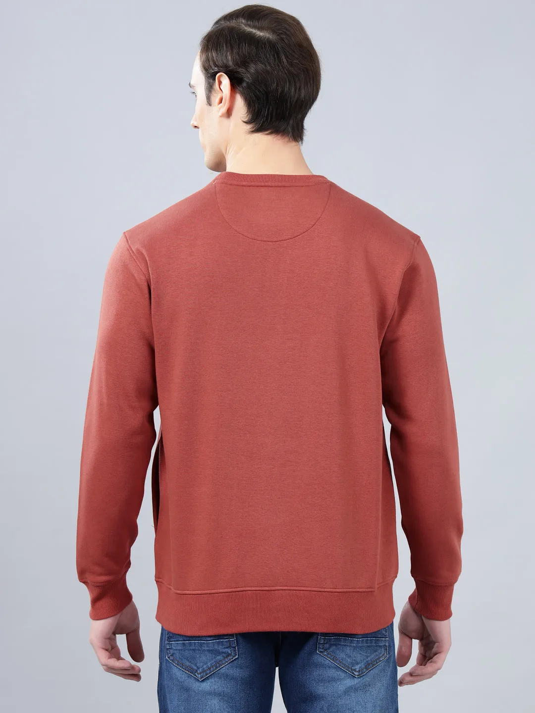 Men's Solid Rust Round Neck Sweatshirt