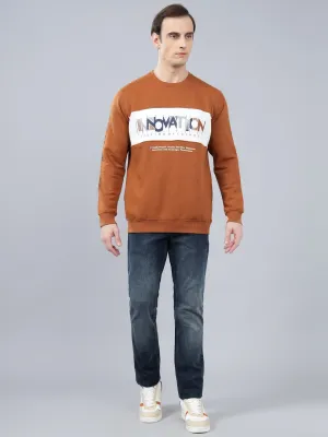 Men's Typography Printed Brown Round Neck Sweatshirt