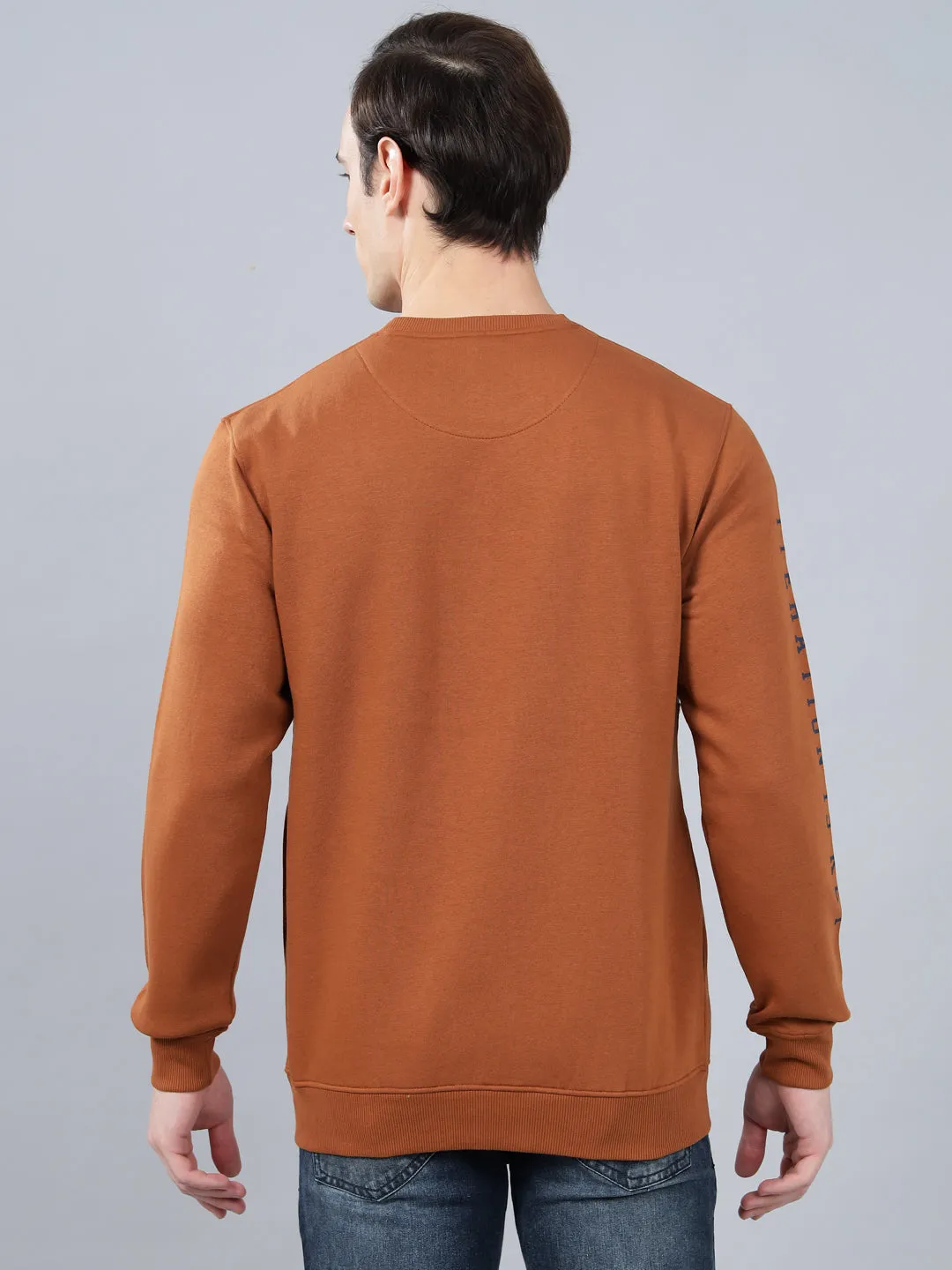 Men's Typography Printed Brown Round Neck Sweatshirt