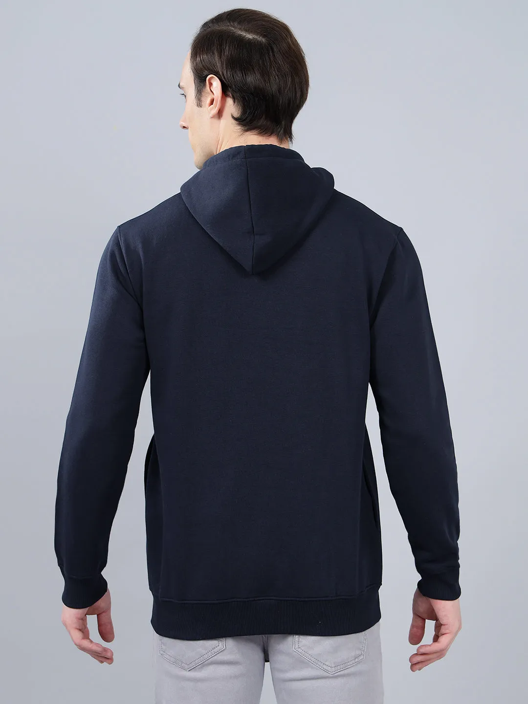 Men's Typography Printed Navy Blue Hoody Neck Sweatshirt