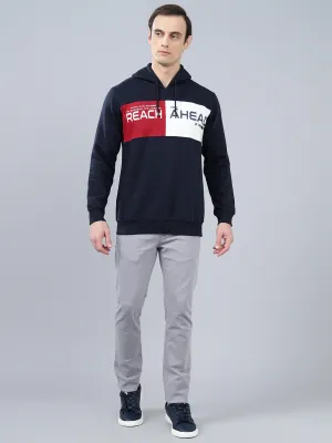 Men's Typography Printed Navy Blue Hoody Neck Sweatshirt