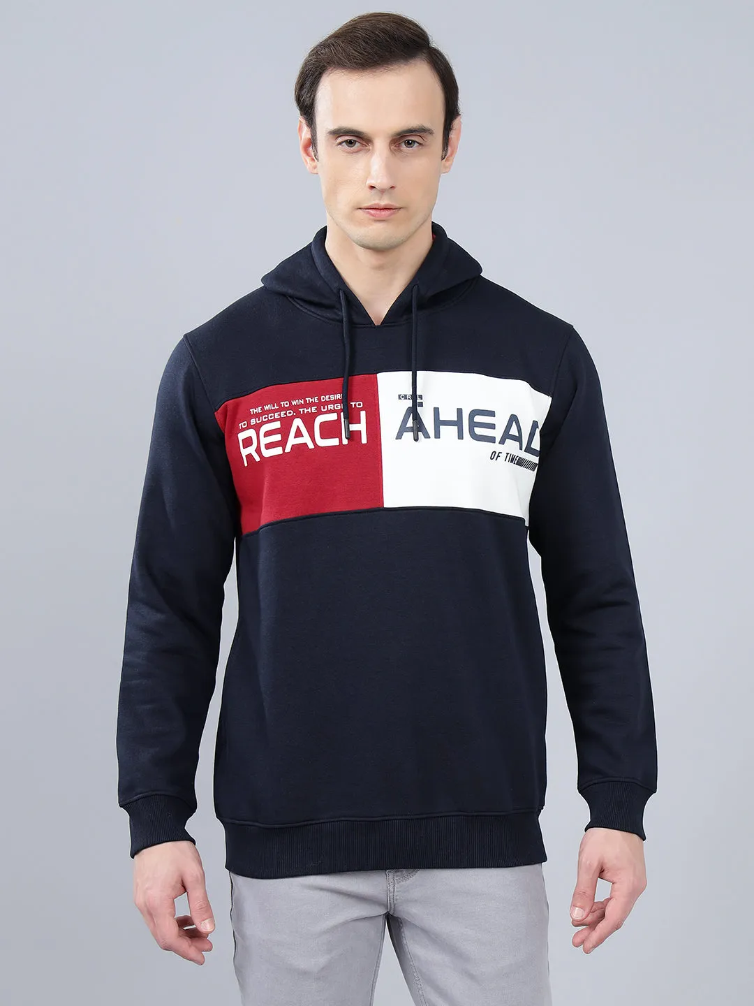 Men's Typography Printed Navy Blue Hoody Neck Sweatshirt