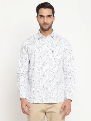 Men's White Casual Floral Print Full Sleeve Shirt