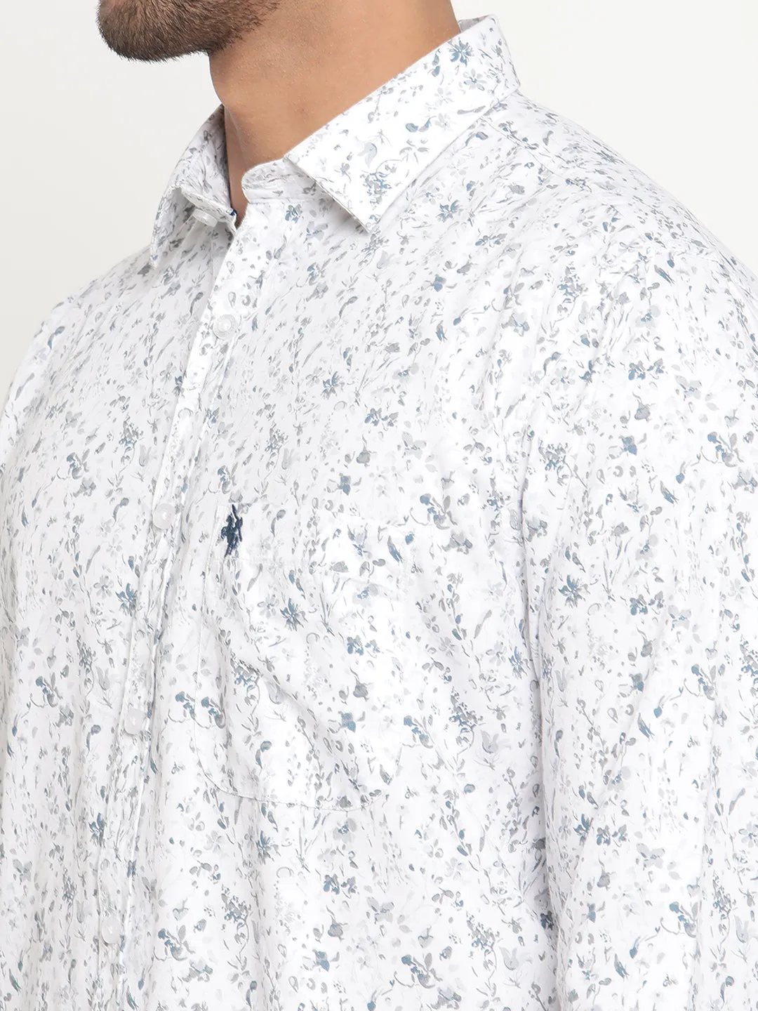 Men's White Casual Floral Print Full Sleeve Shirt