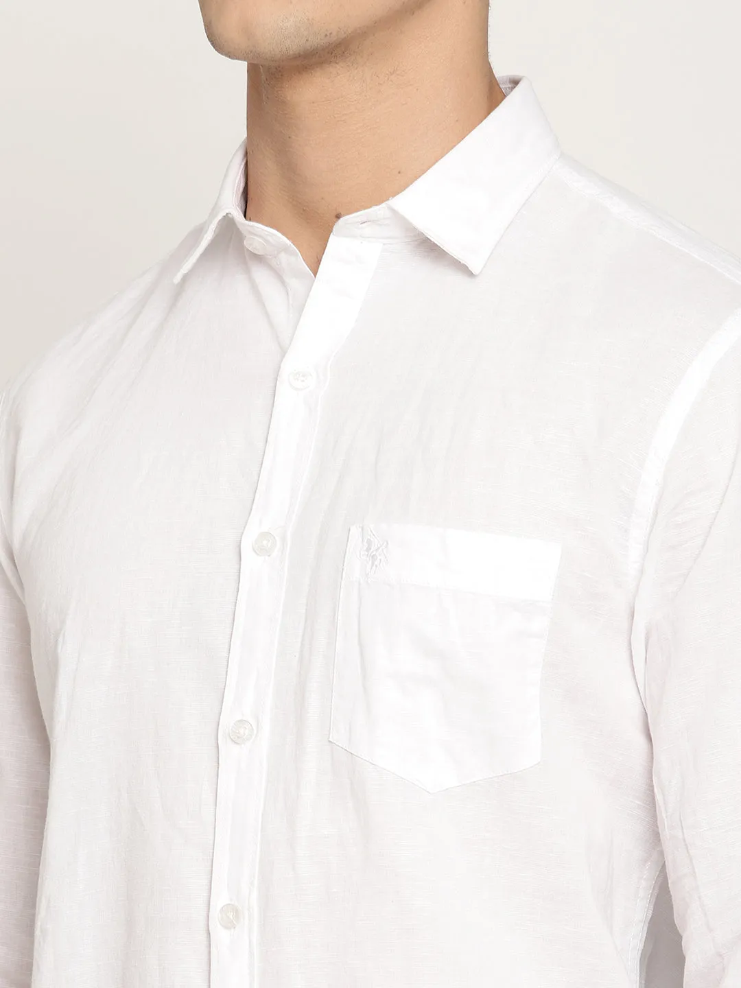 Men's White Casual Plain Full Sleeve Shirt