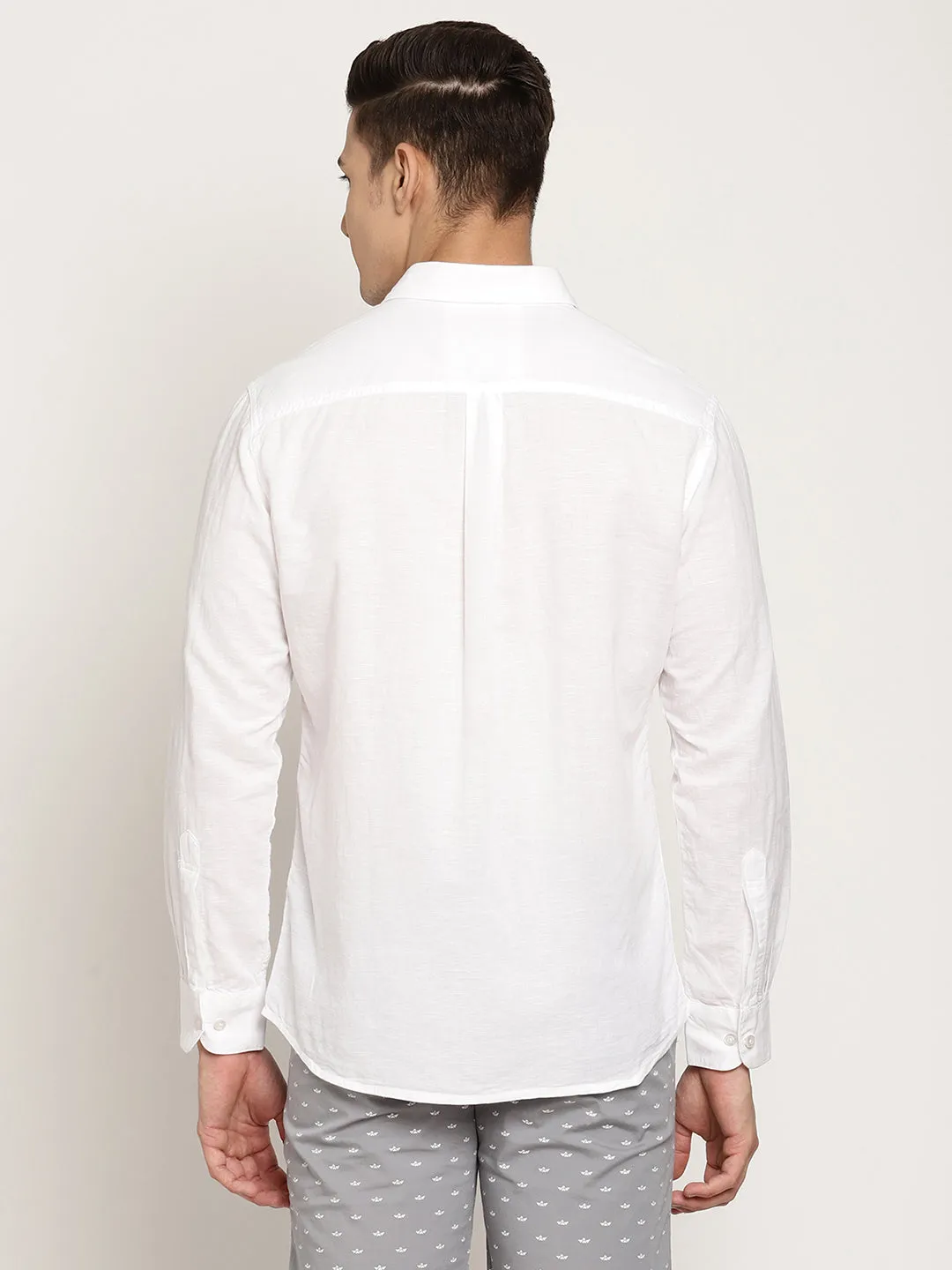 Men's White Casual Plain Full Sleeve Shirt