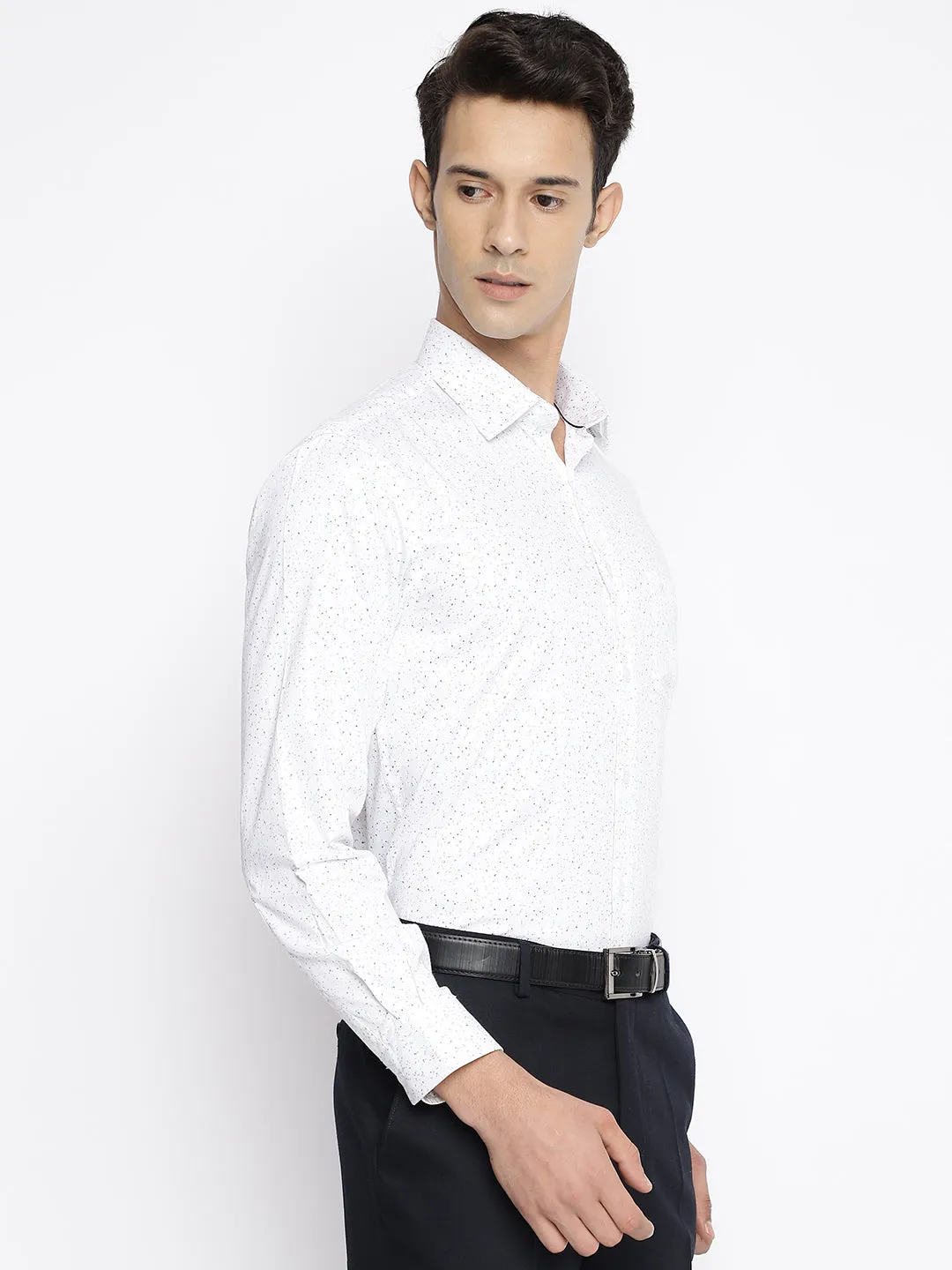 Men's White Party Abstract Print Full Sleeve Shirt