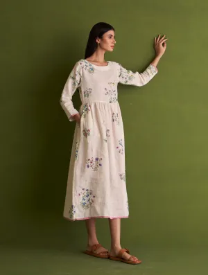 Misaki Botanical Linen Dress - Ivory