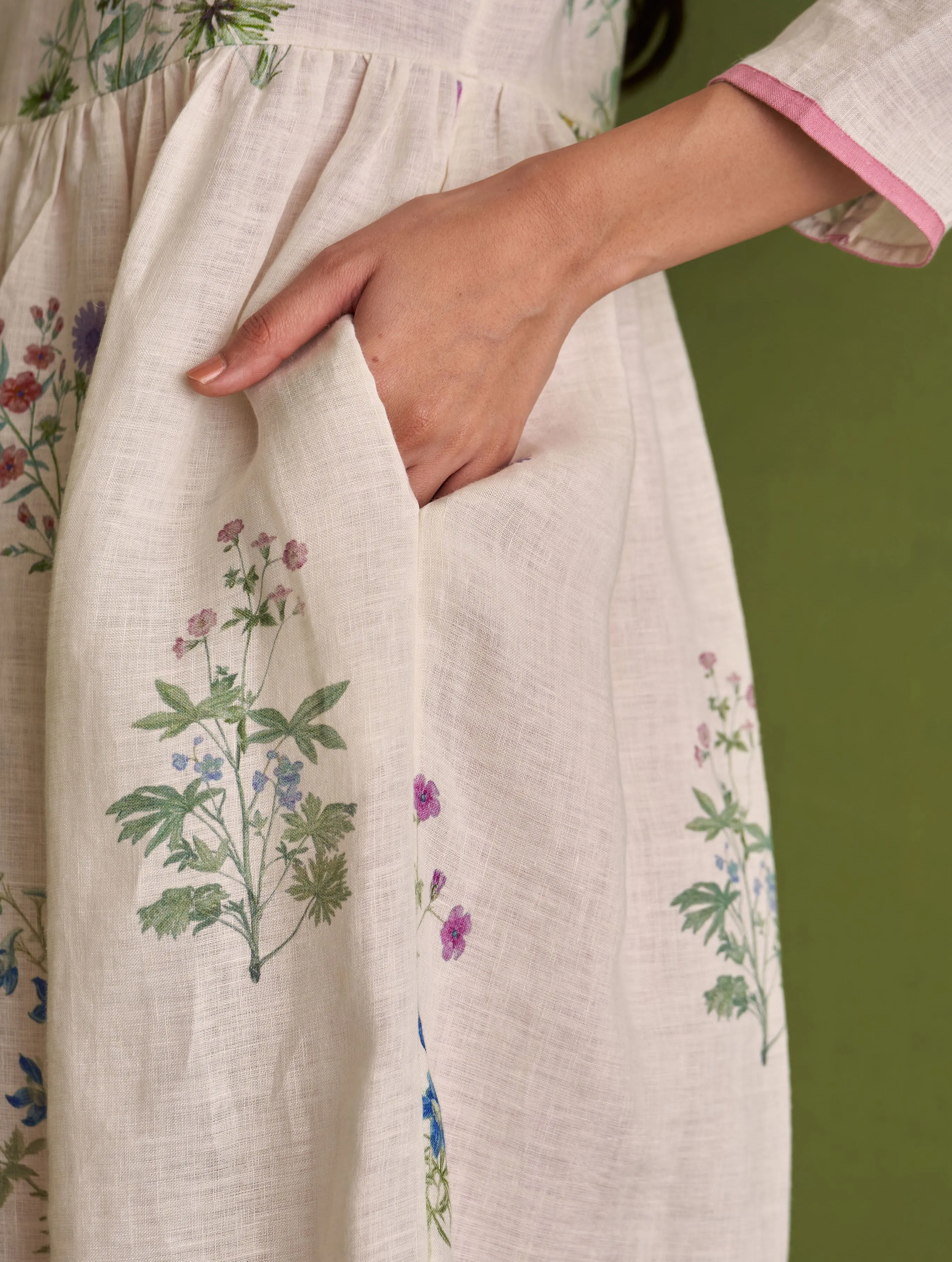 Misaki Botanical Linen Dress - Ivory