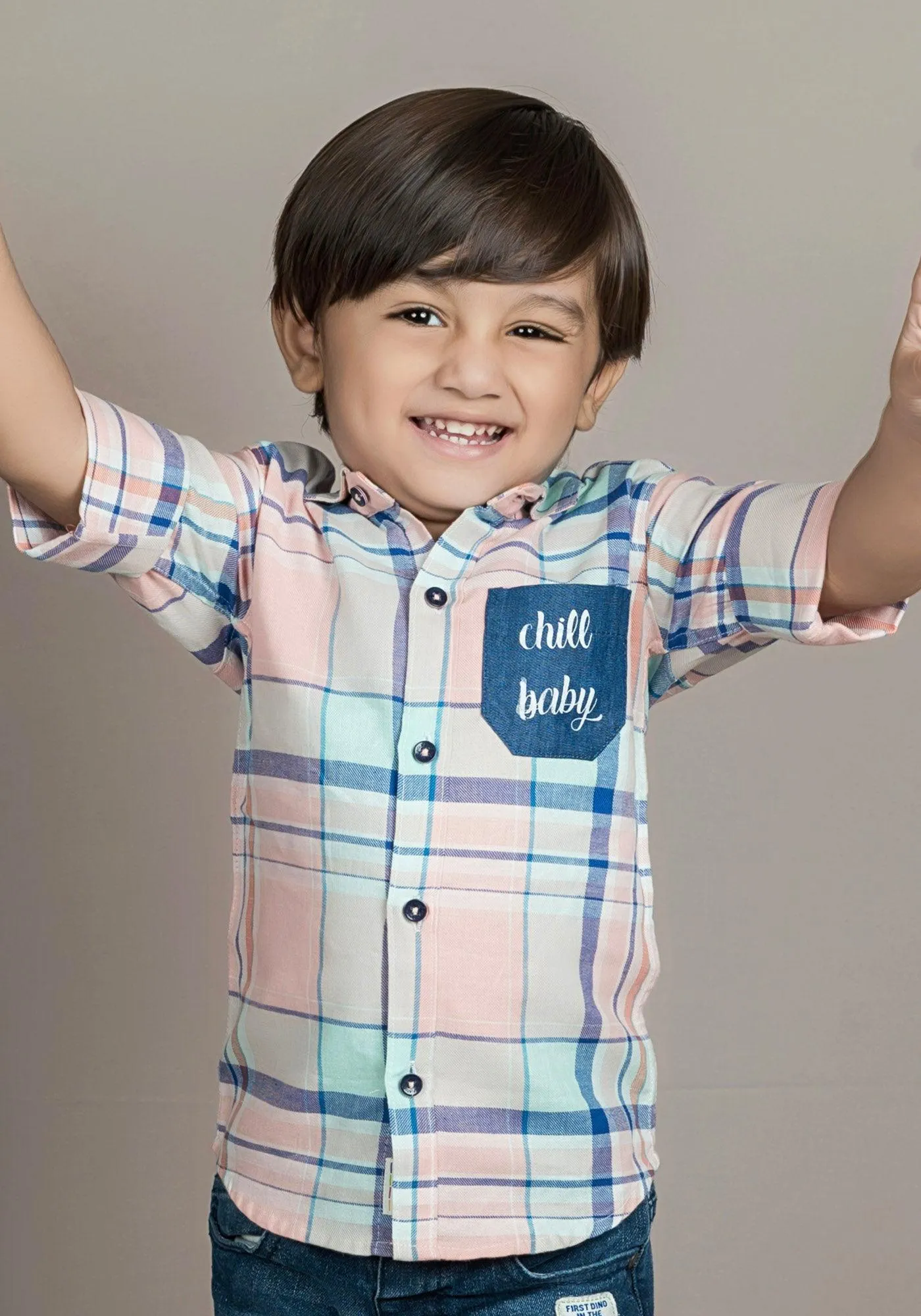 Polka Tots Full Sleeves Chill Baby print Checks Shirt - Blue and Yellow