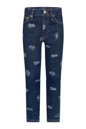 Ralph Lauren Boys Blue Denim Logo Print Jeans