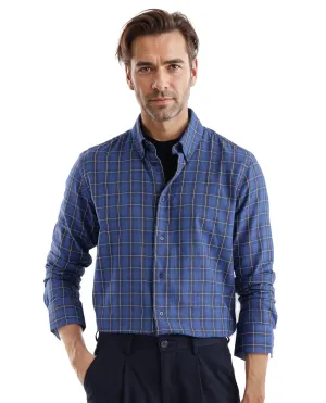 Rare Rabbit Men's Zary Dark Blue Cotton Fabric Full Sleeve Regular Fit Checks Shirt