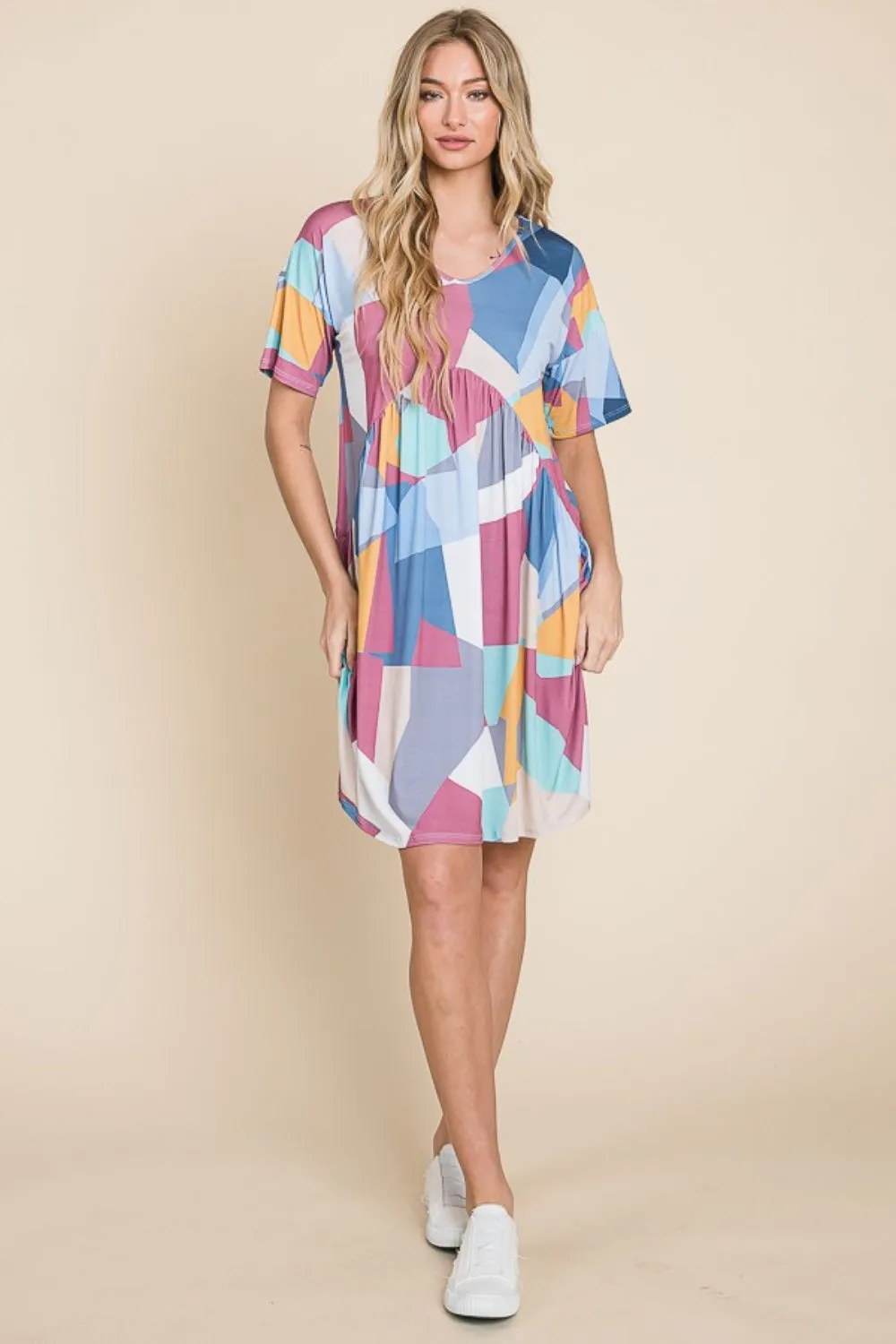 Ruched Color Block Short Sleeve Dress