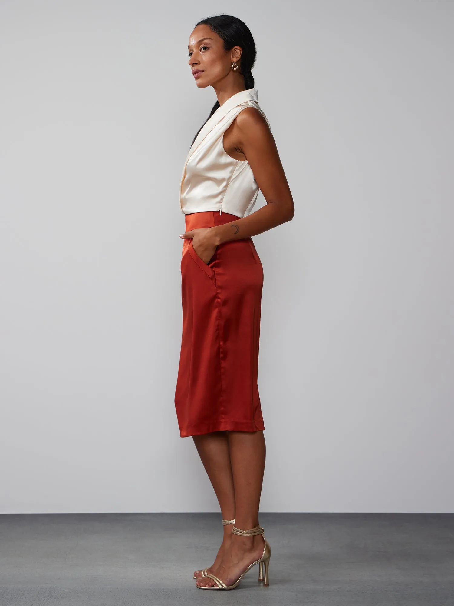 Satin Pencil Skirt