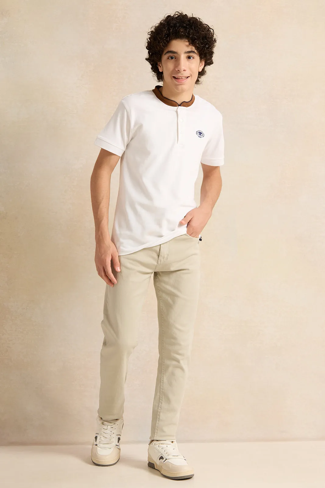 Senior Boys White Plain Basic Polo T-Shirt