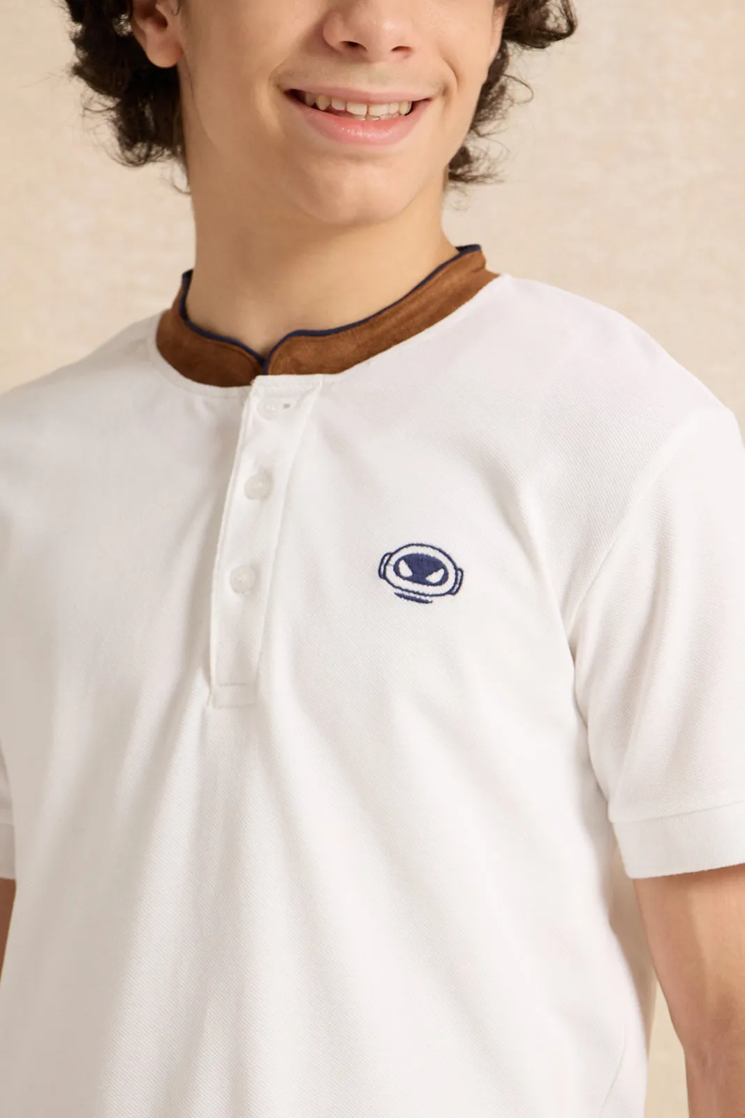 Senior Boys White Plain Basic Polo T-Shirt