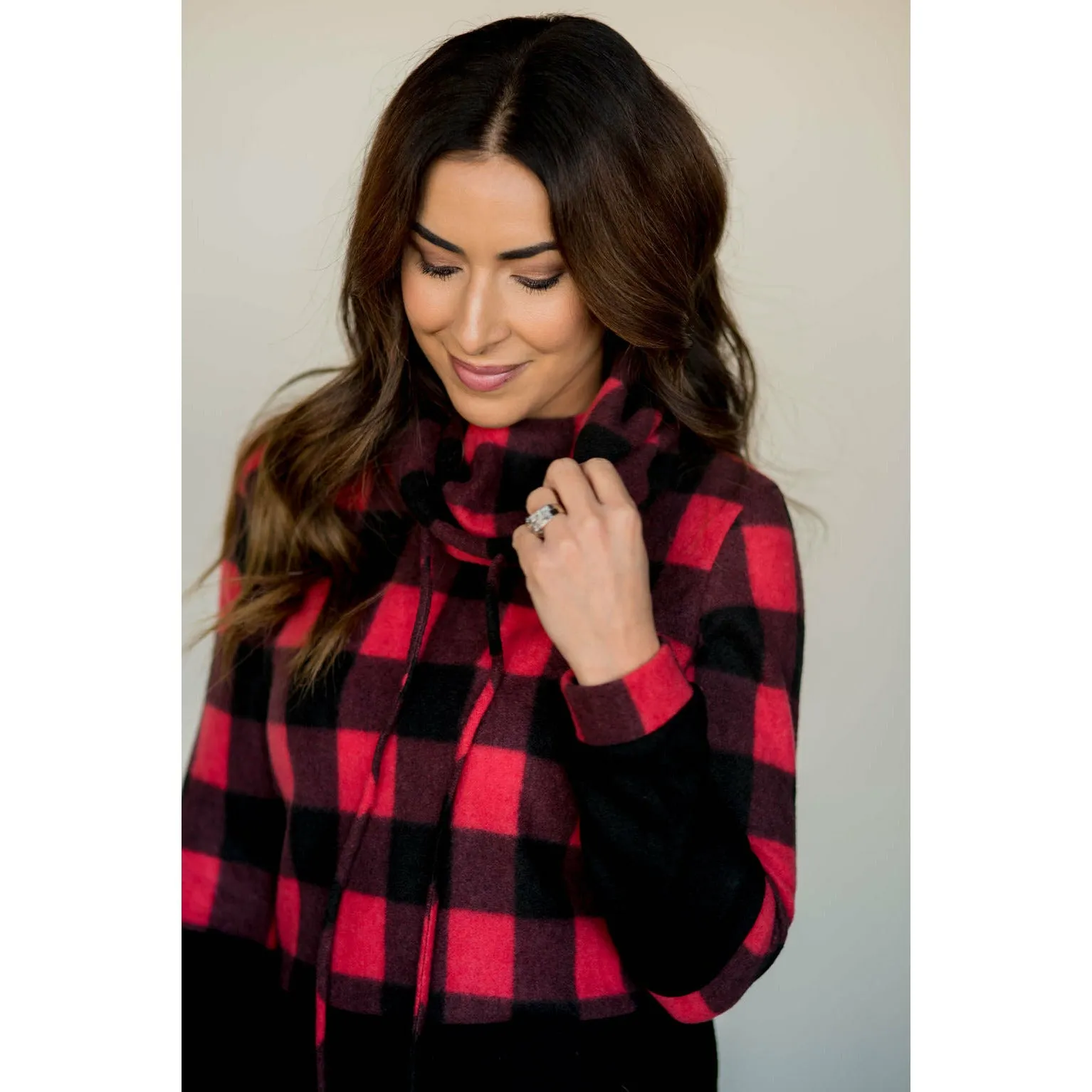 Solid Bottom Buffalo Check Cowl Neck