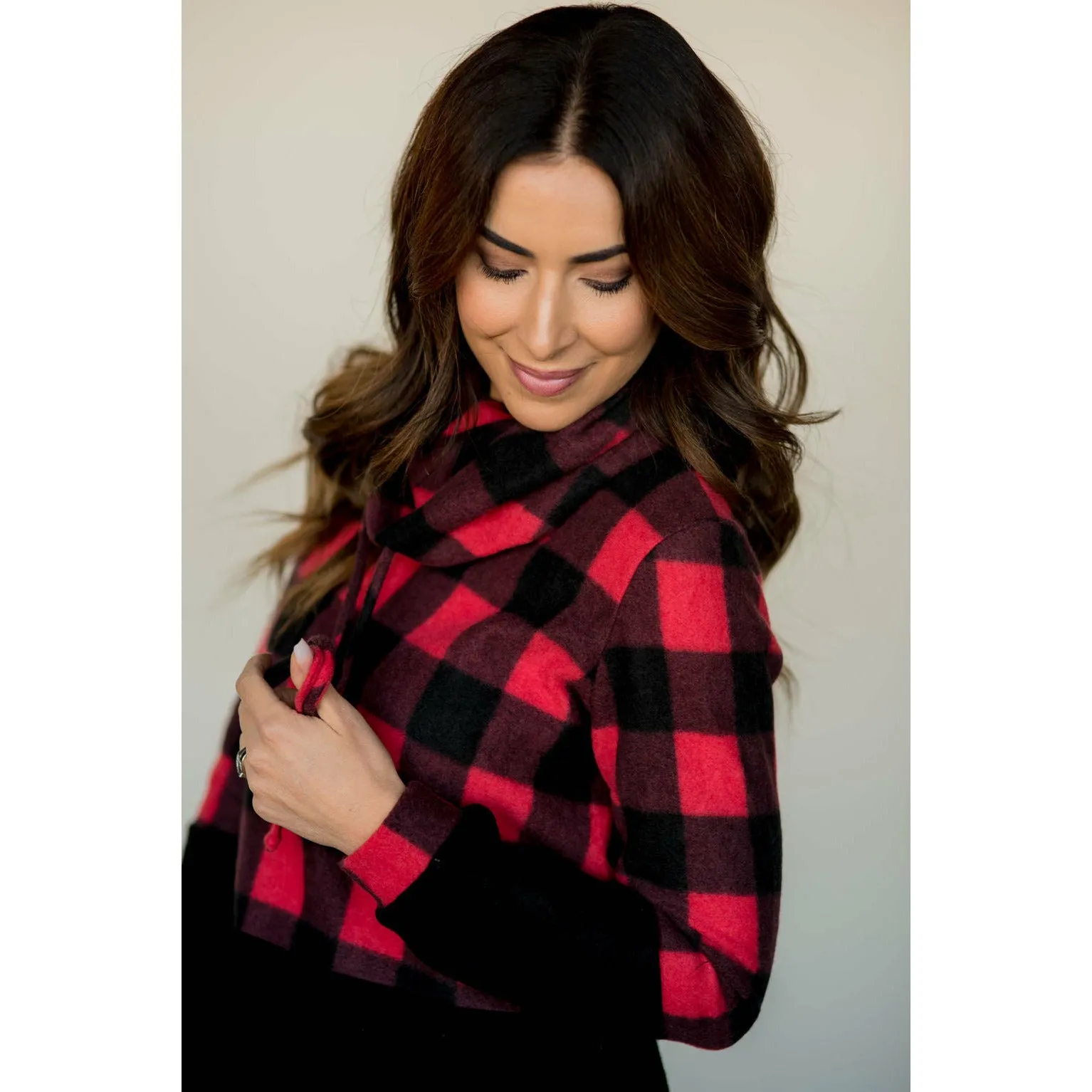 Solid Bottom Buffalo Check Cowl Neck