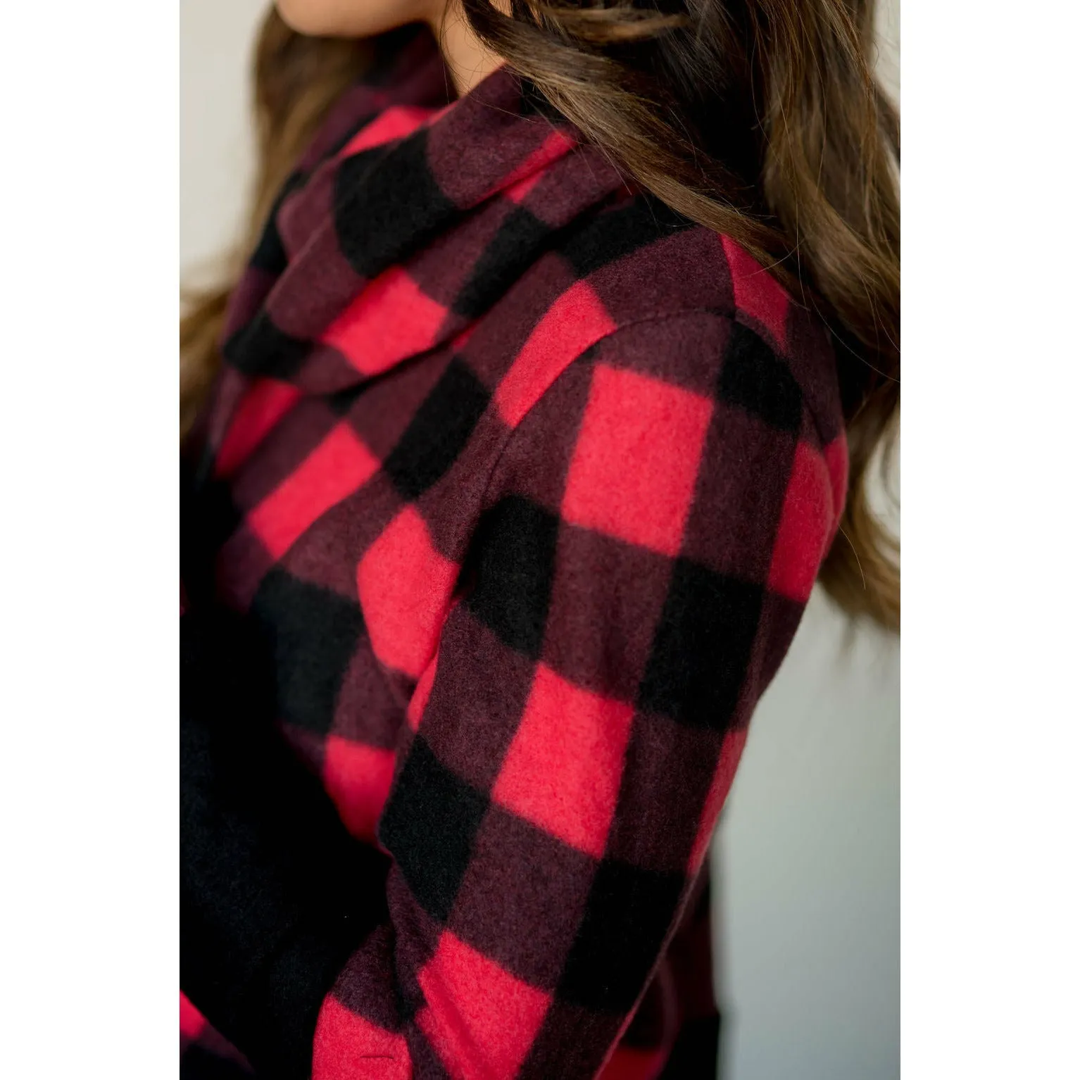 Solid Bottom Buffalo Check Cowl Neck