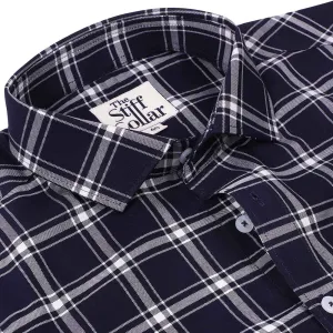 Space Navy Tartan Checks Half Sleeves Giza Cotton Shirt