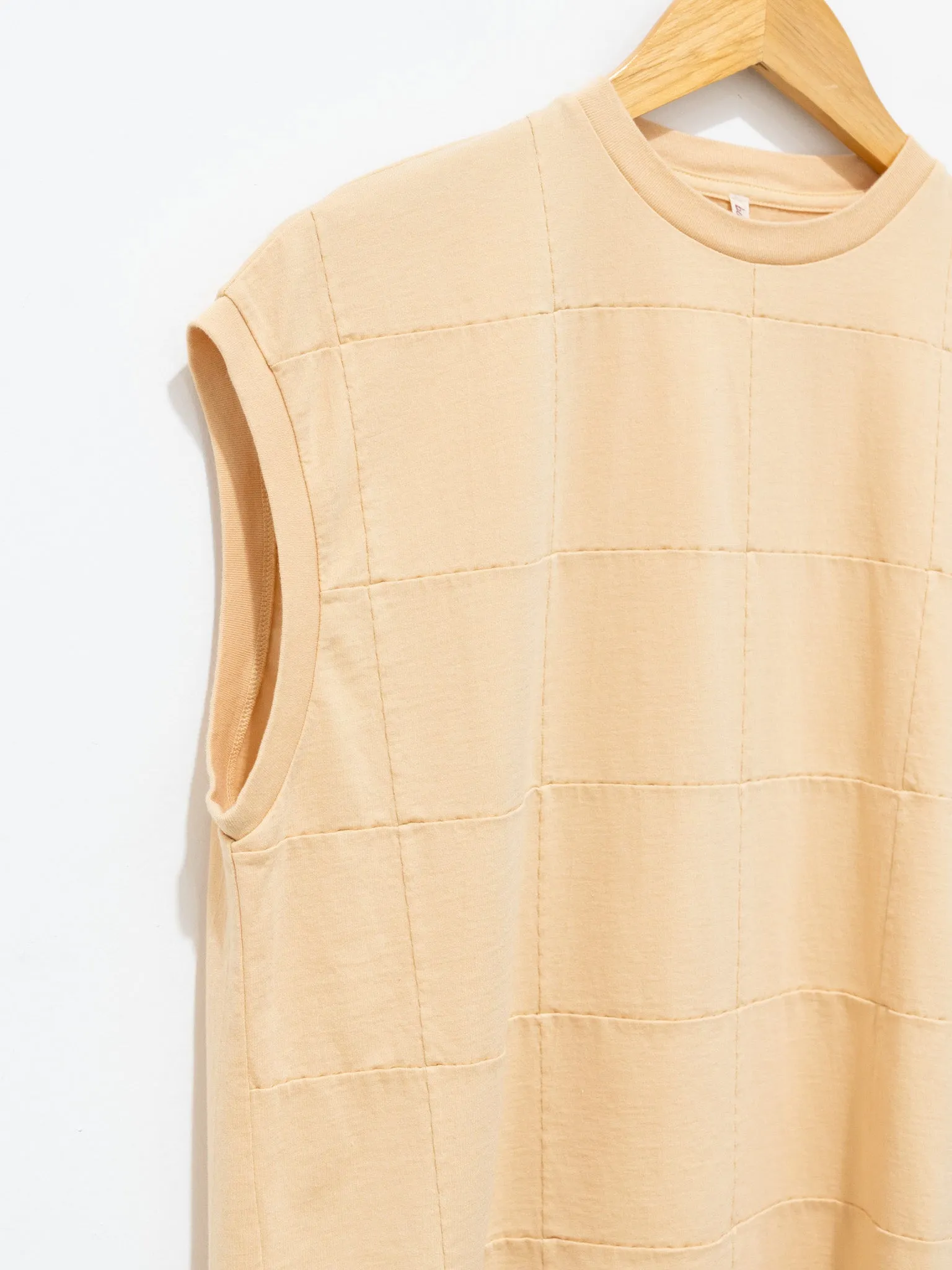 Square Patterned Sleeveless Tee - Straw