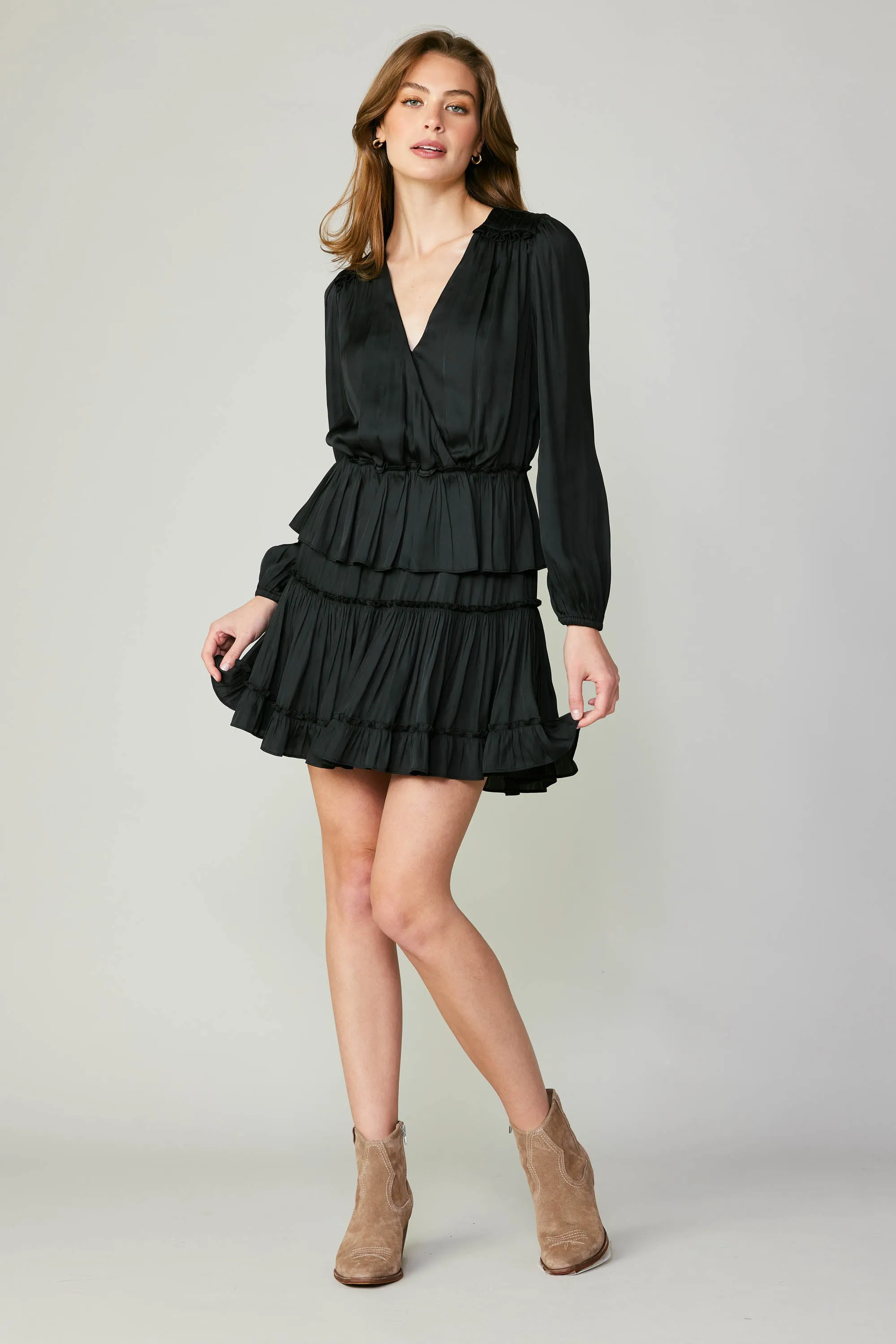 Surplice Tiered Mini Dress