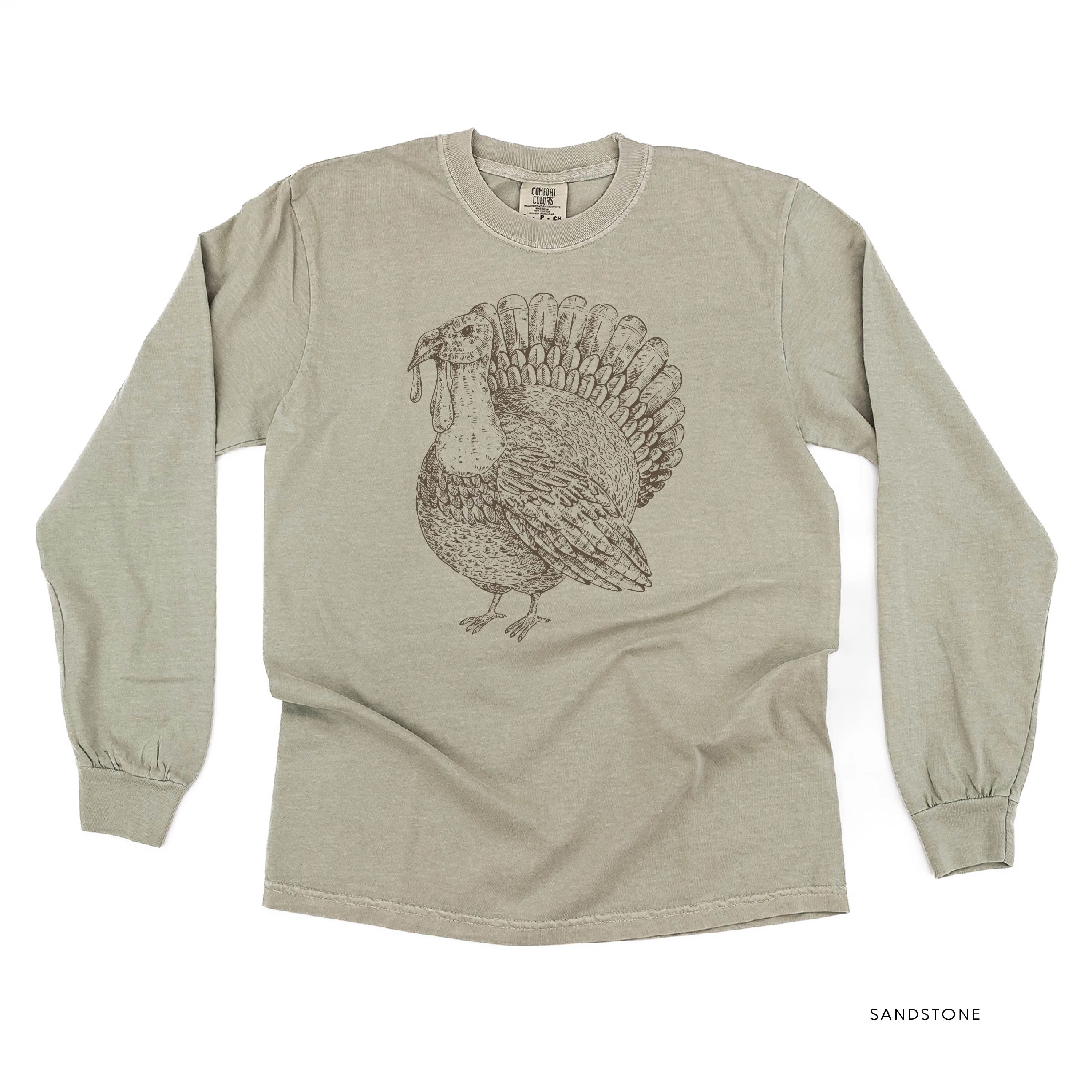 Thanksgiving Turkey Sketch - LONG SLEEVE Comfort Colors Tee