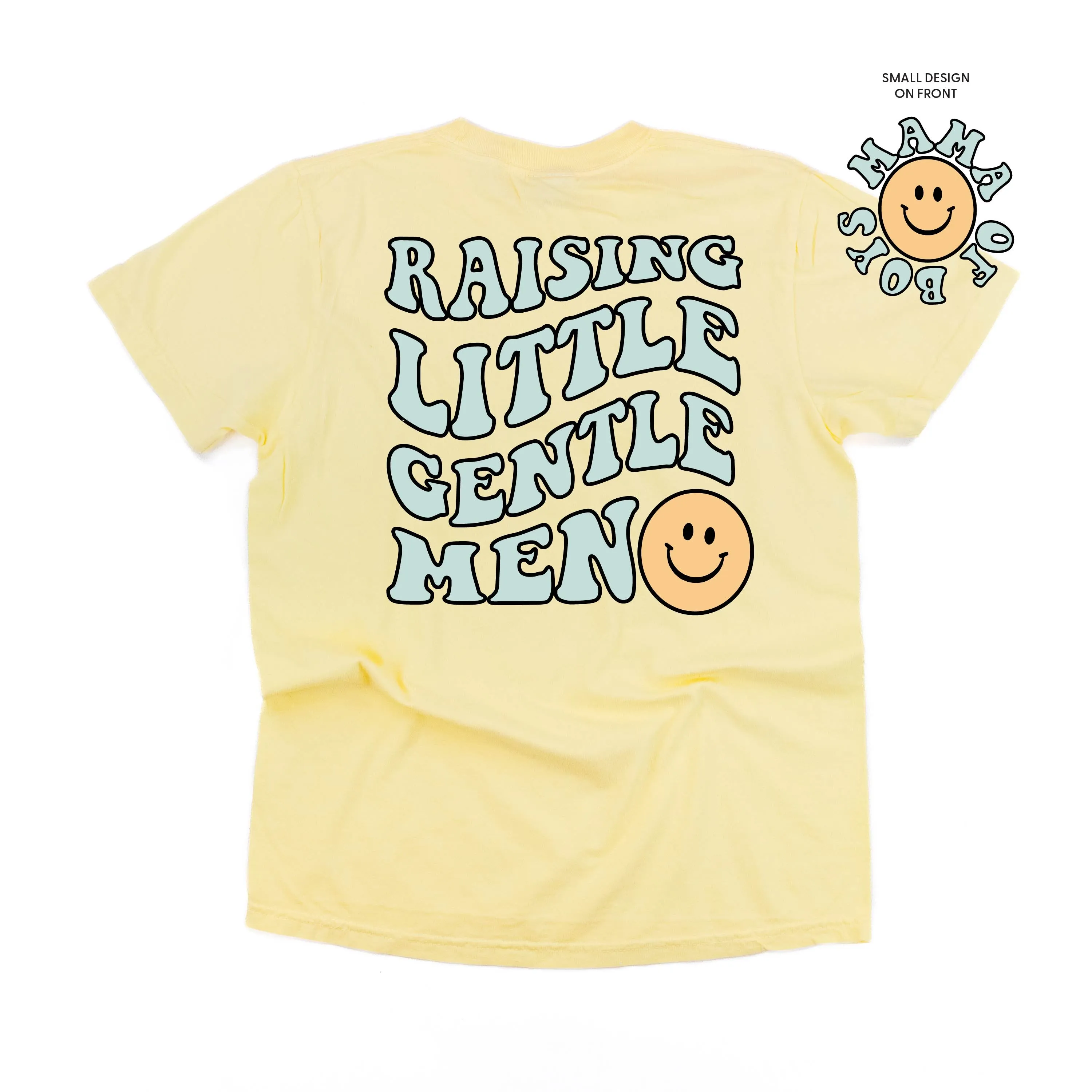 THE RETRO EDIT - Mama of Boys Smiley Pocket on Front w/ Raising Little Gentlemen (Plural) on Back - SHORT SLEEVE COMFORT COLORS TEE