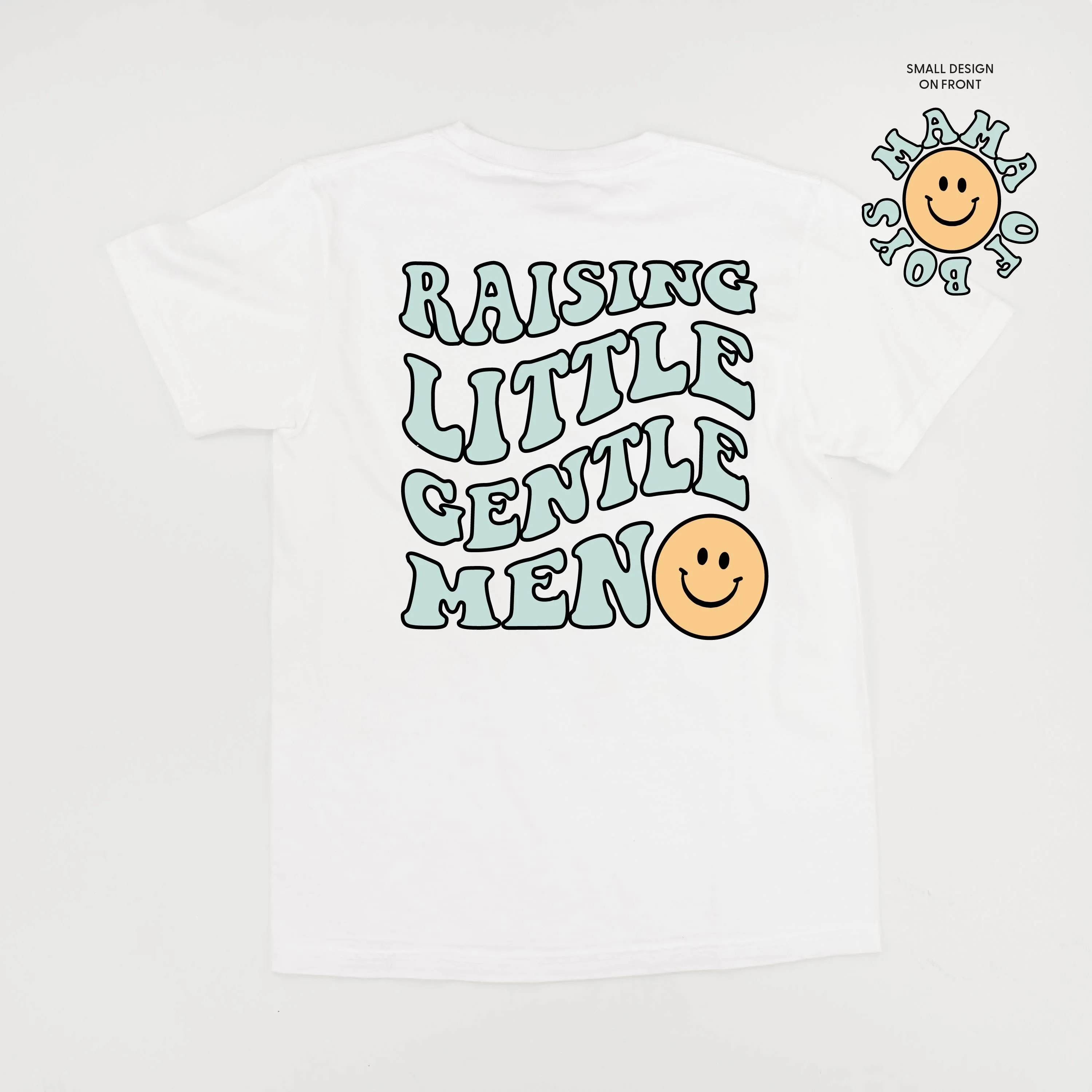 THE RETRO EDIT - Mama of Boys Smiley Pocket on Front w/ Raising Little Gentlemen (Plural) on Back - SHORT SLEEVE COMFORT COLORS TEE