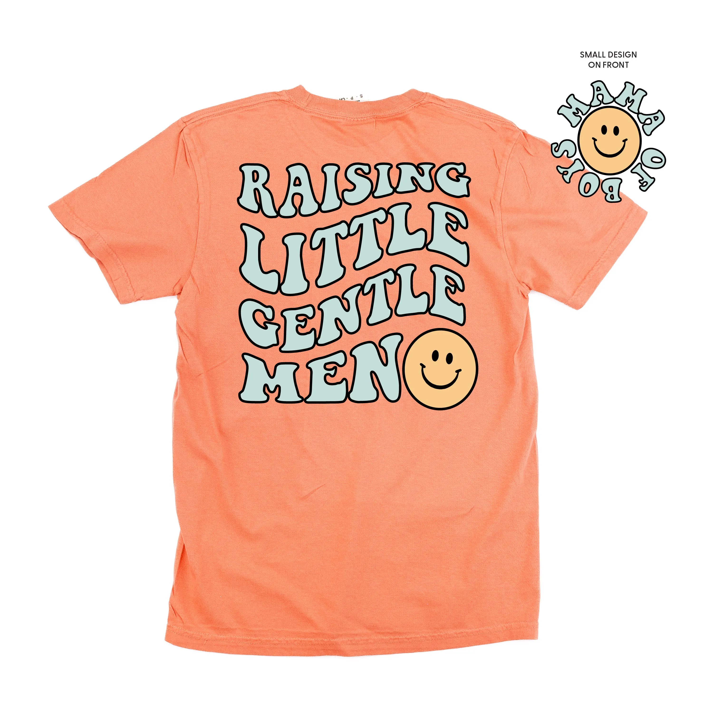 THE RETRO EDIT - Mama of Boys Smiley Pocket on Front w/ Raising Little Gentlemen (Plural) on Back - SHORT SLEEVE COMFORT COLORS TEE