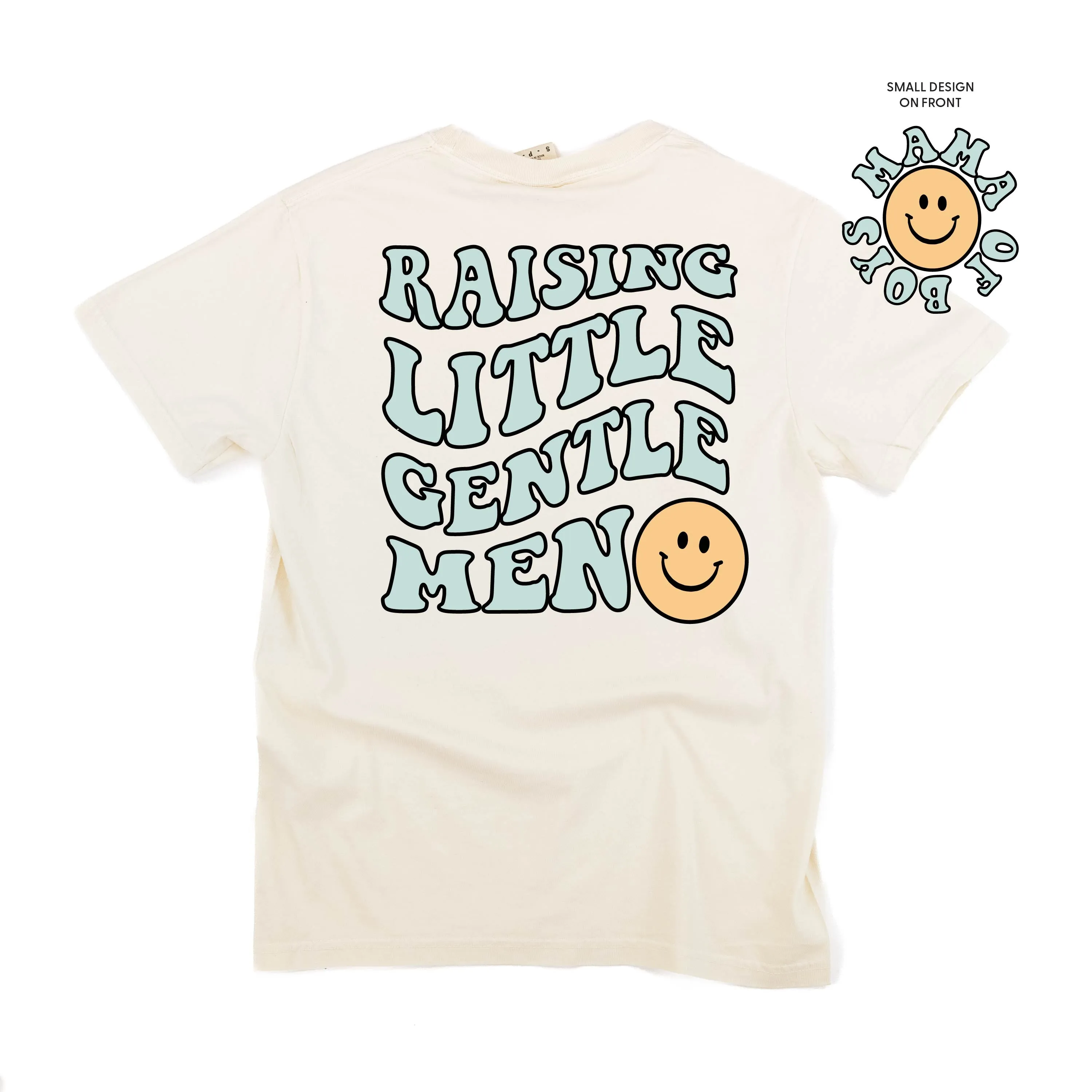 THE RETRO EDIT - Mama of Boys Smiley Pocket on Front w/ Raising Little Gentlemen (Plural) on Back - SHORT SLEEVE COMFORT COLORS TEE