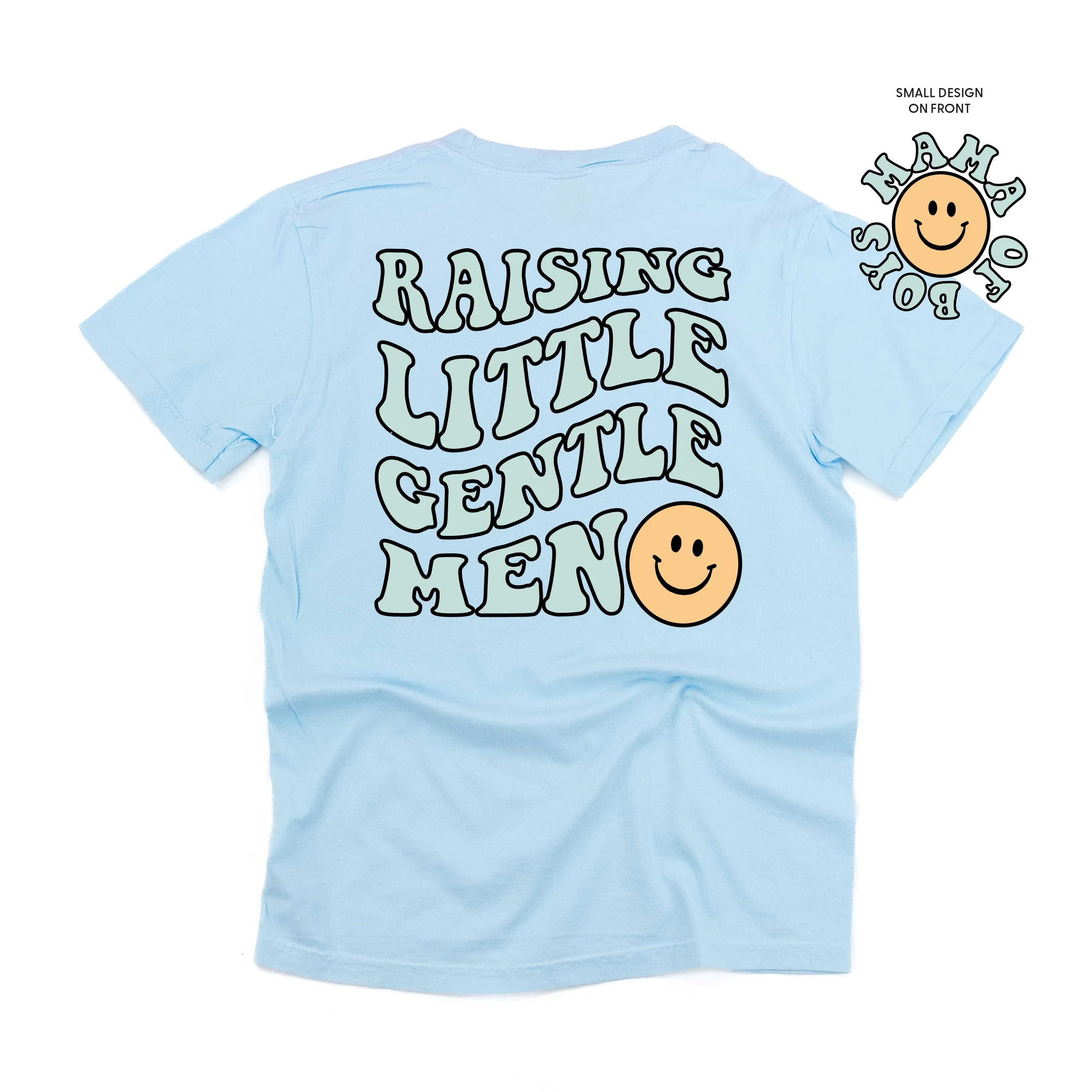 THE RETRO EDIT - Mama of Boys Smiley Pocket on Front w/ Raising Little Gentlemen (Plural) on Back - SHORT SLEEVE COMFORT COLORS TEE