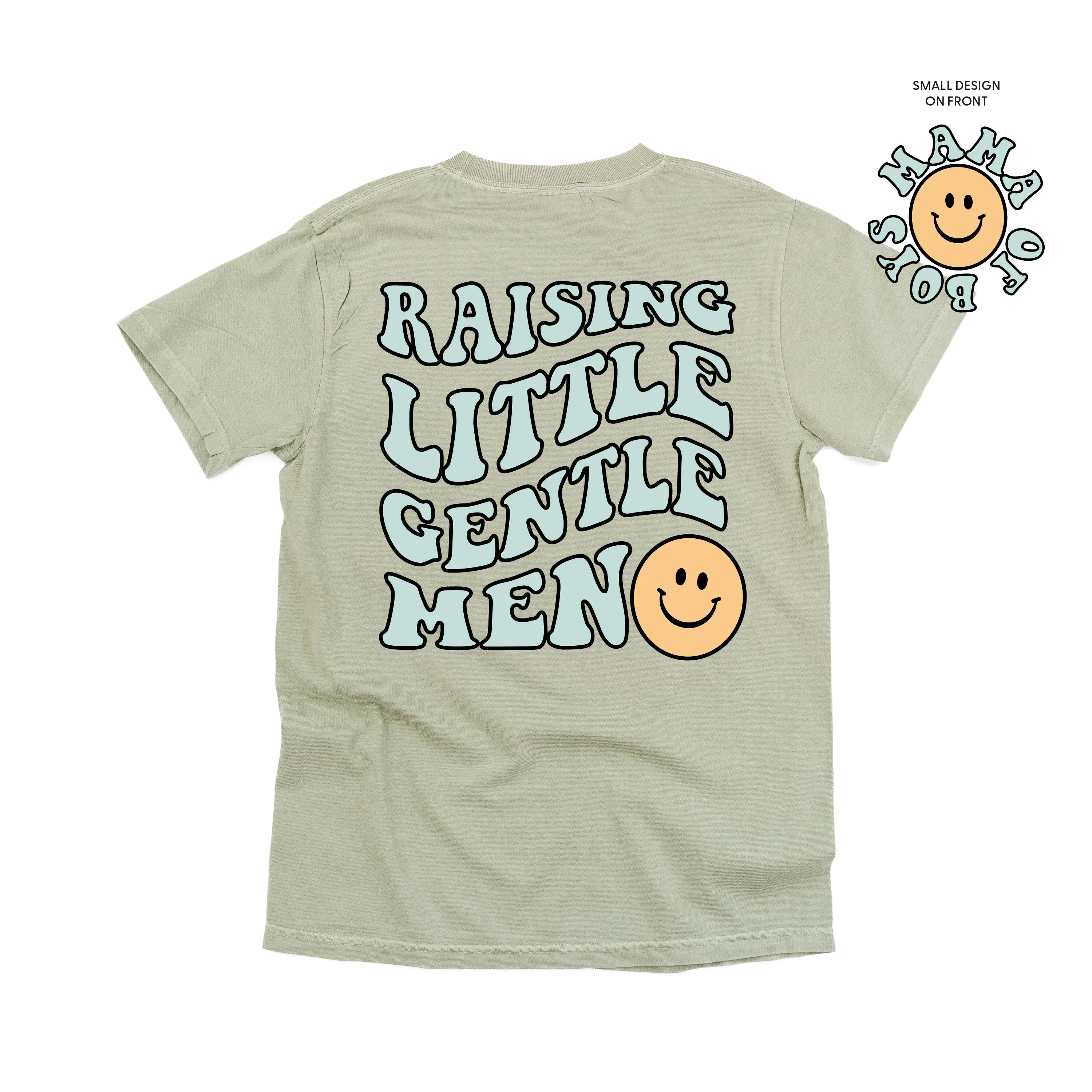 THE RETRO EDIT - Mama of Boys Smiley Pocket on Front w/ Raising Little Gentlemen (Plural) on Back - SHORT SLEEVE COMFORT COLORS TEE