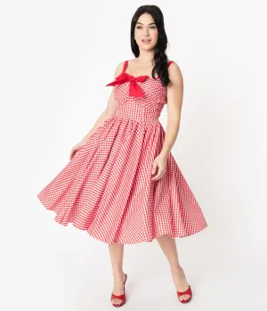 Unique Vintage 1950s Red Gingham Golightly Swing Dress