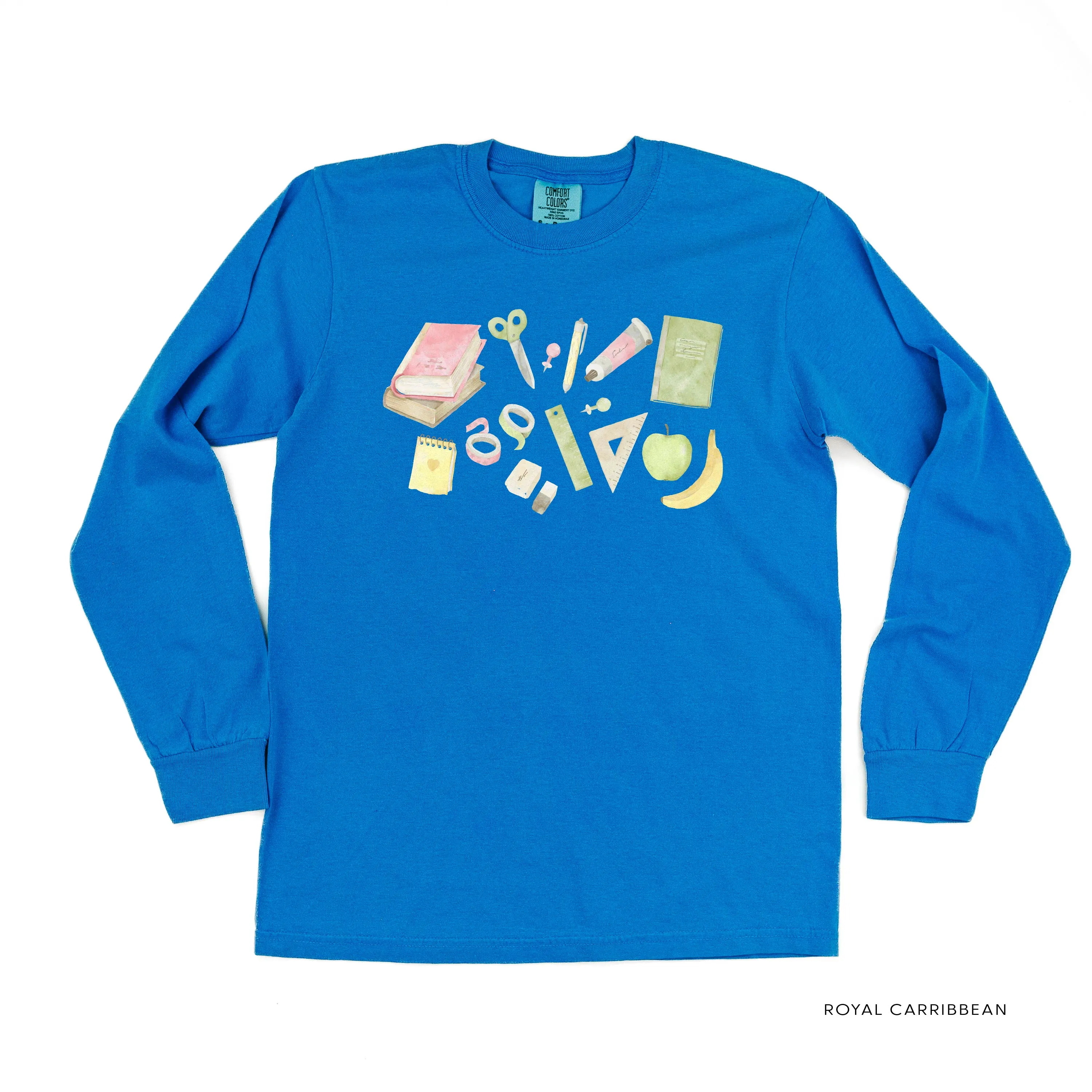 Watercolor School Supplies - LONG SLEEVE COMFORT COLORS TEE