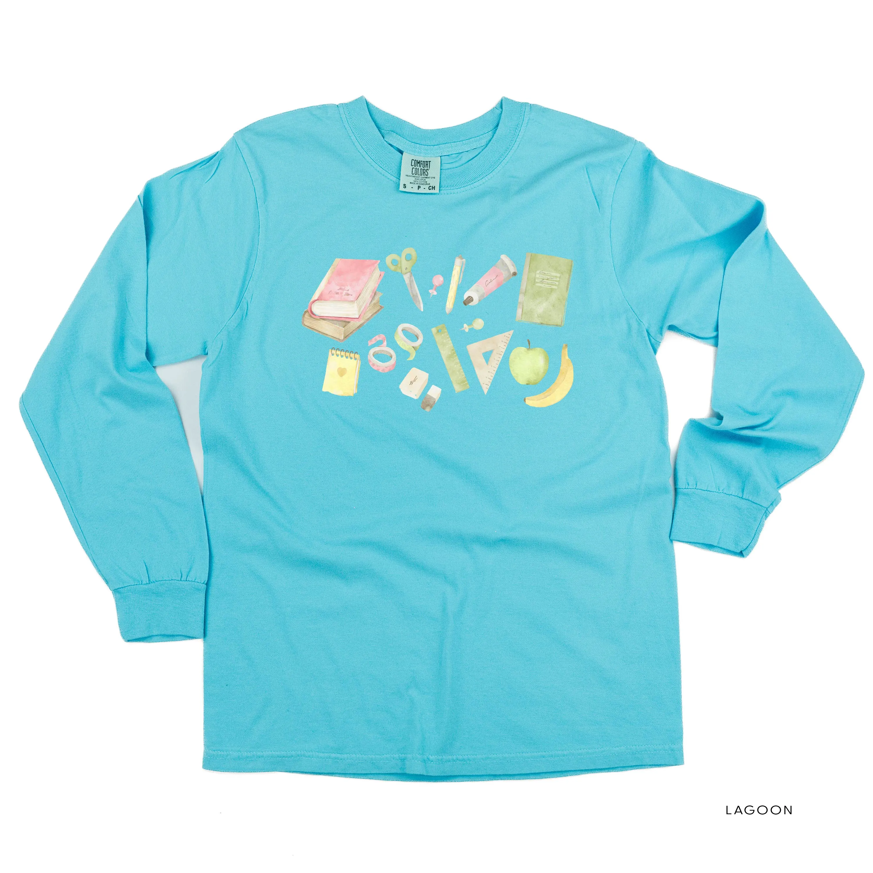 Watercolor School Supplies - LONG SLEEVE COMFORT COLORS TEE