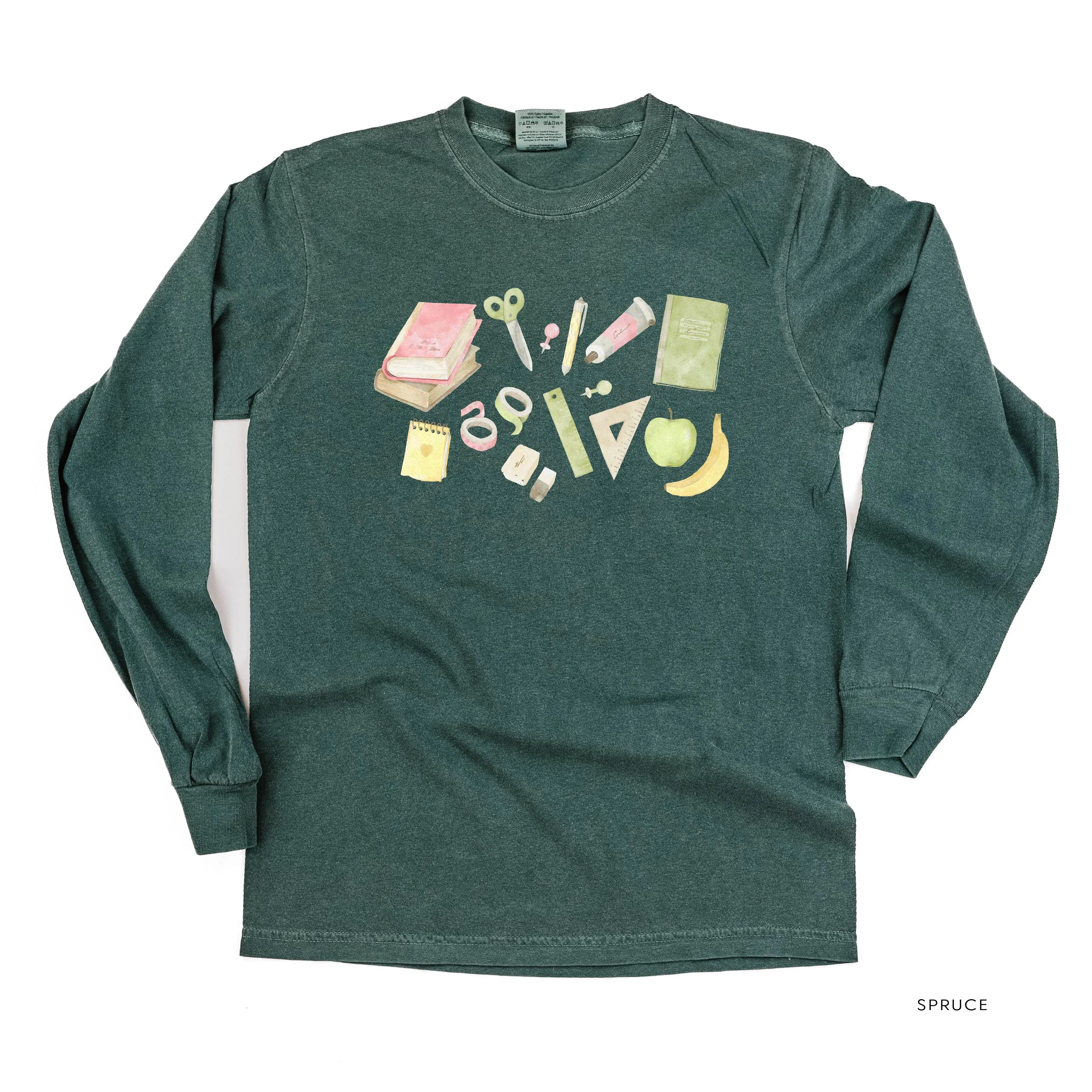 Watercolor School Supplies - LONG SLEEVE COMFORT COLORS TEE