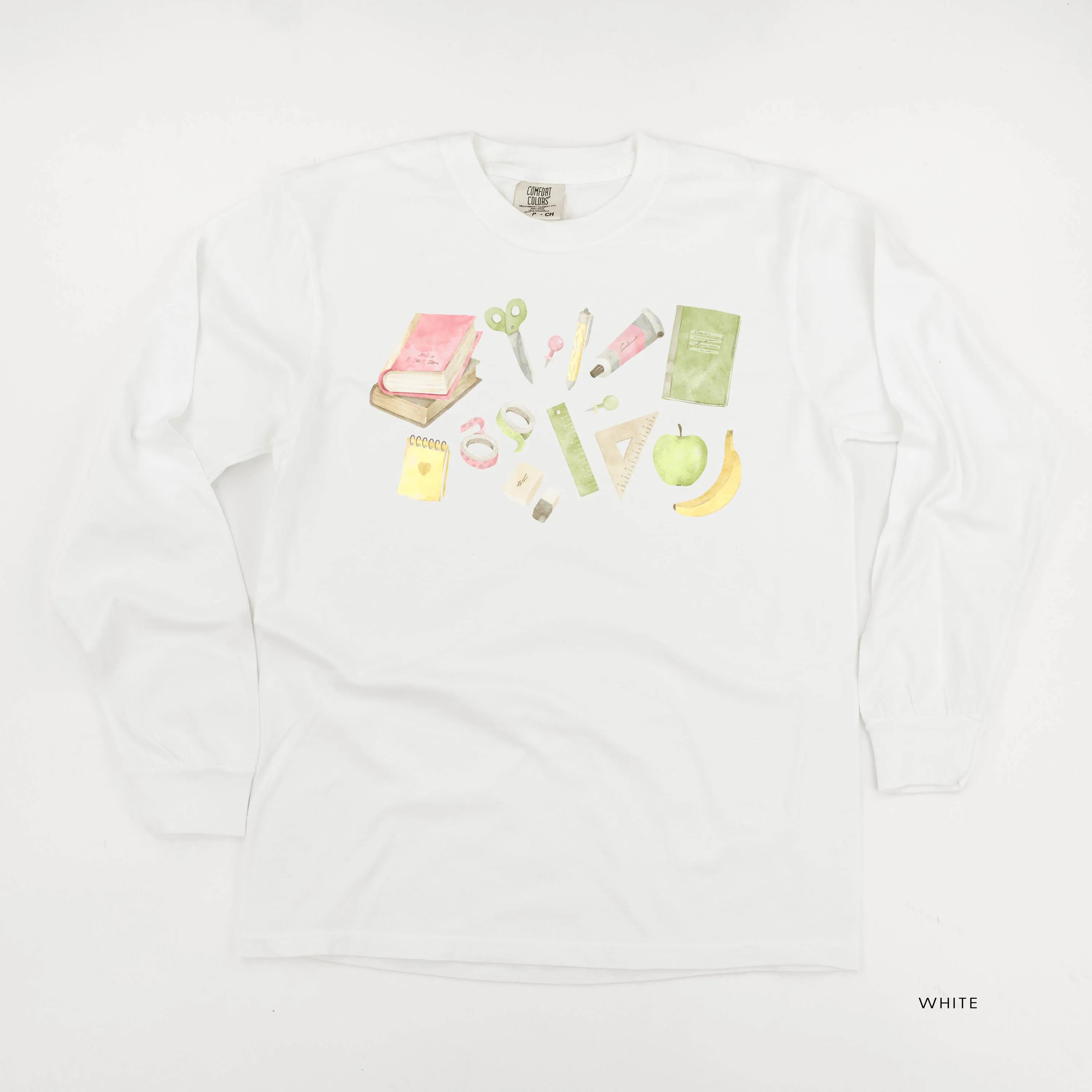 Watercolor School Supplies - LONG SLEEVE COMFORT COLORS TEE