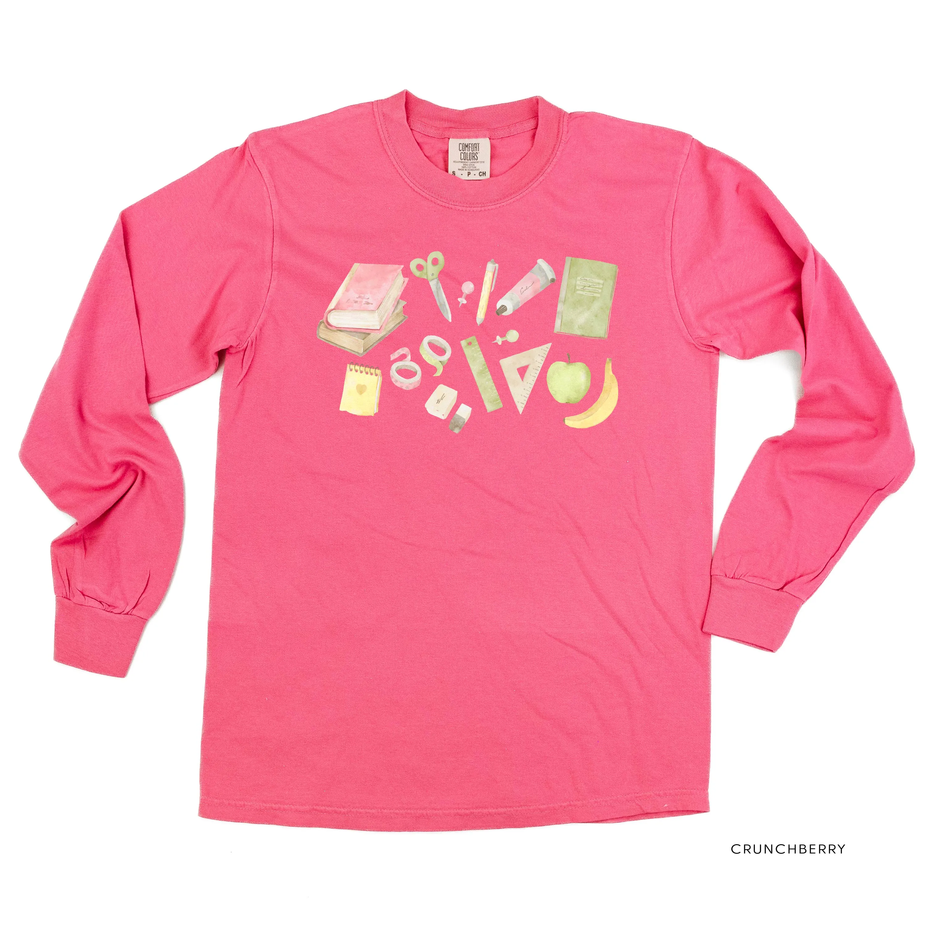 Watercolor School Supplies - LONG SLEEVE COMFORT COLORS TEE