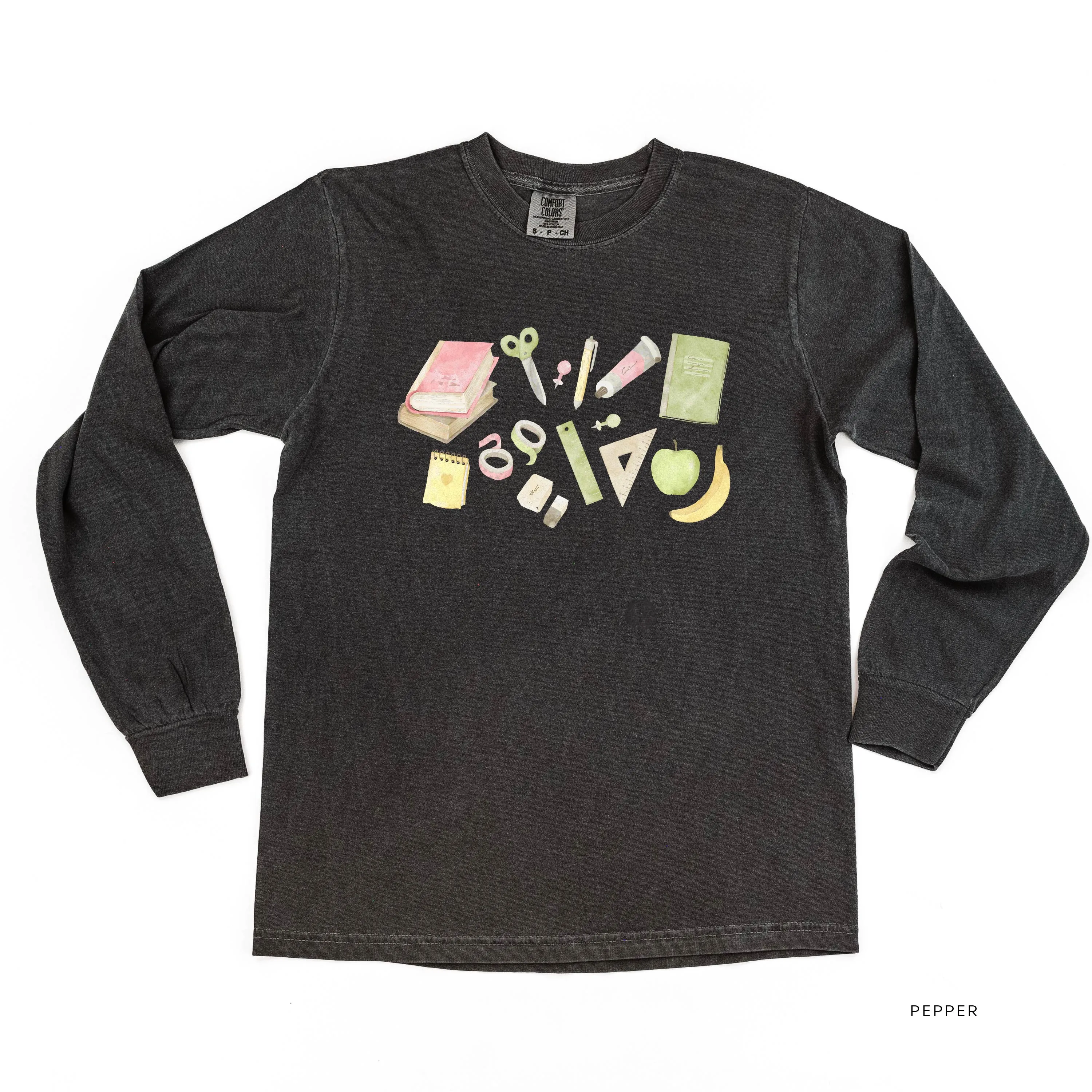 Watercolor School Supplies - LONG SLEEVE COMFORT COLORS TEE