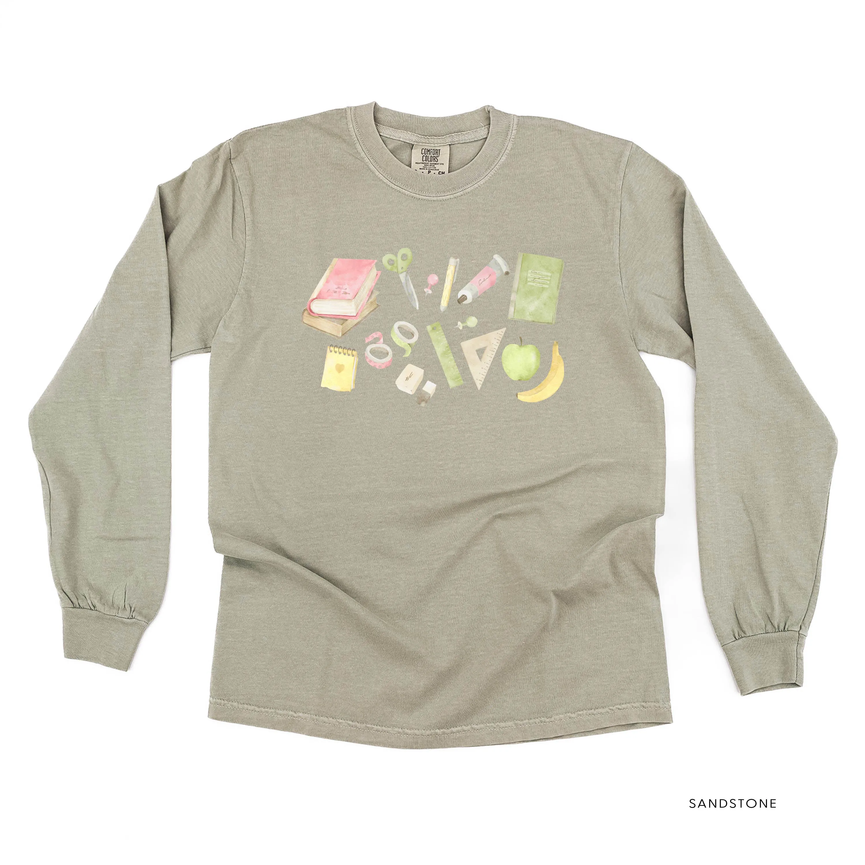 Watercolor School Supplies - LONG SLEEVE COMFORT COLORS TEE