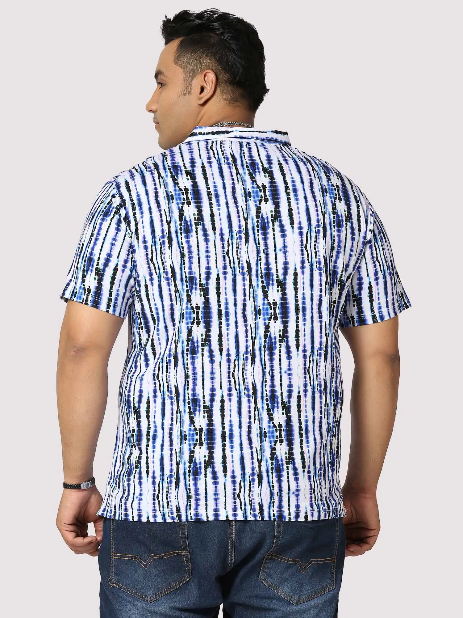 Waves Half Sleeves Digital Printed Shirt Men's Plus Size