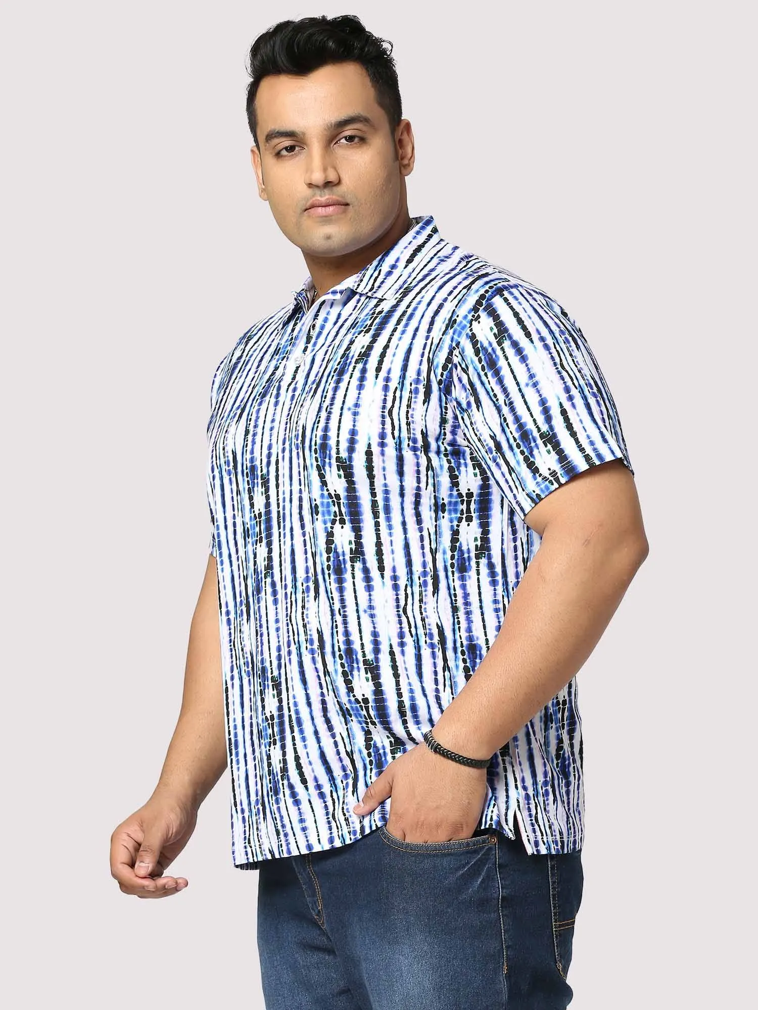 Waves Half Sleeves Digital Printed Shirt Men's Plus Size