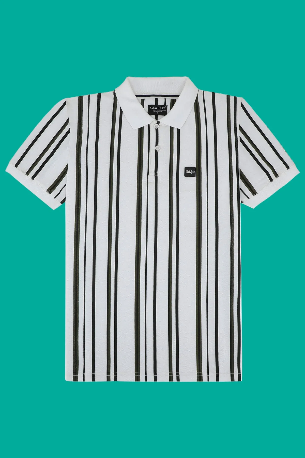 White Vertical Striped Polo Shirt (Plus Size) - W23 - MP0241P