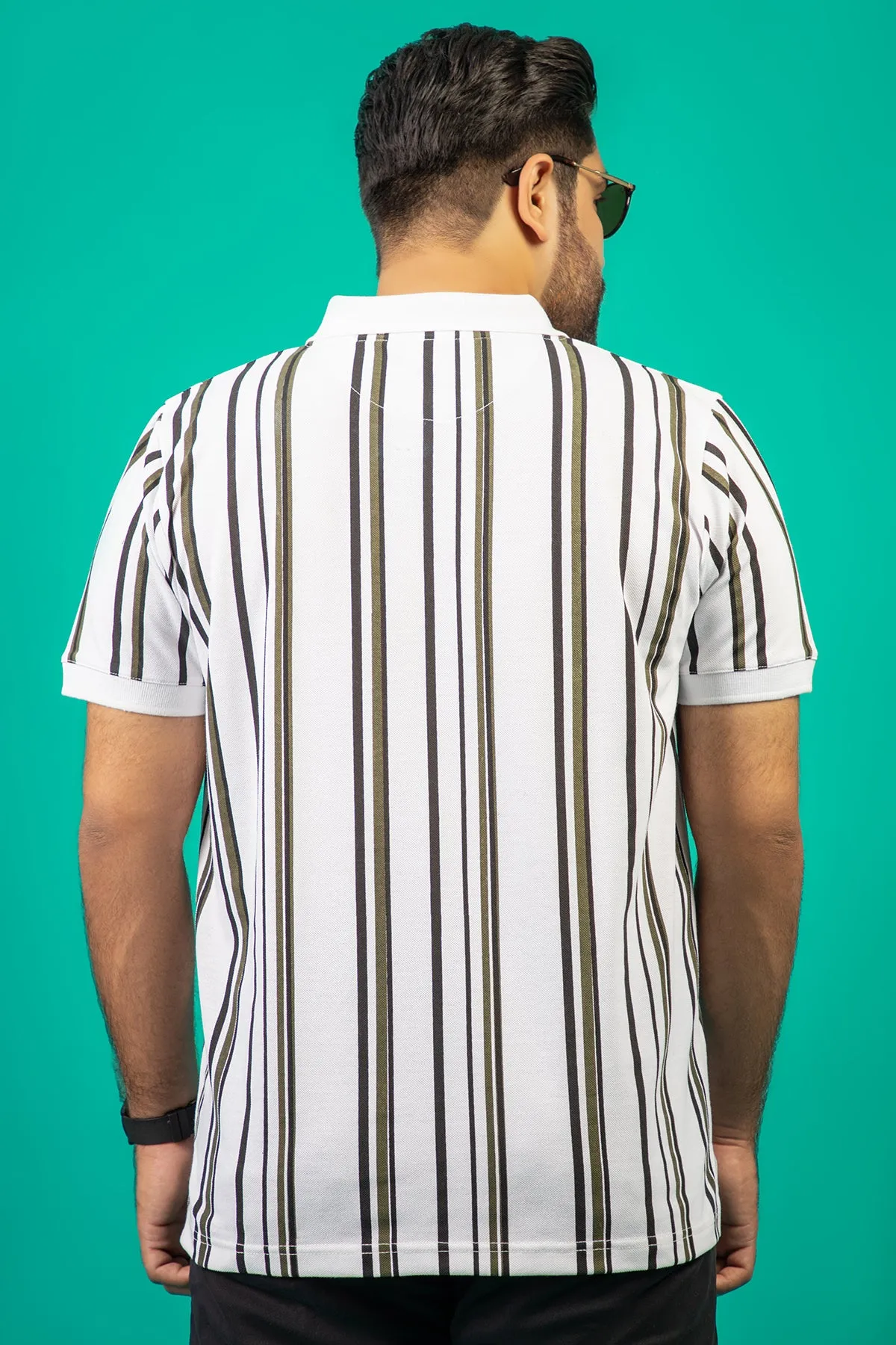 White Vertical Striped Polo Shirt (Plus Size) - W23 - MP0241P