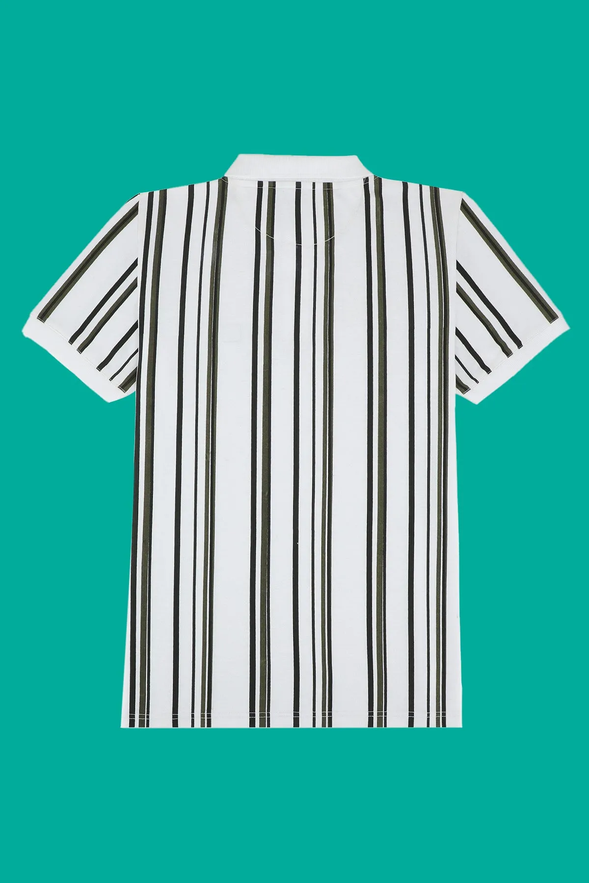 White Vertical Striped Polo Shirt (Plus Size) - W23 - MP0241P