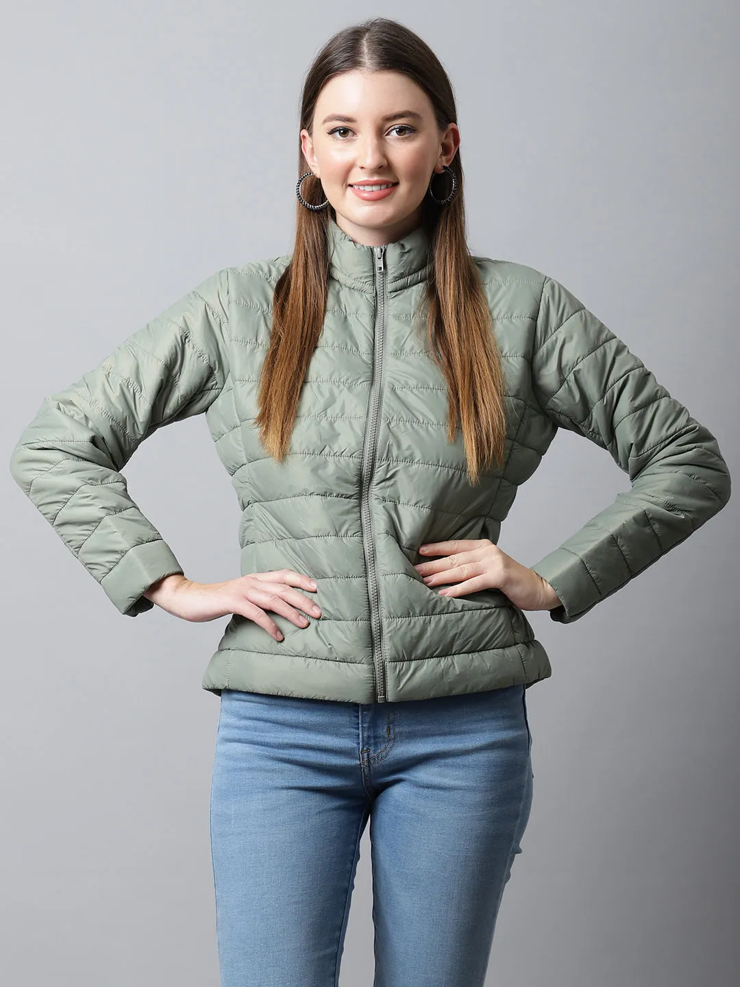 Women's Casual  Light Green Quilted  Jacket