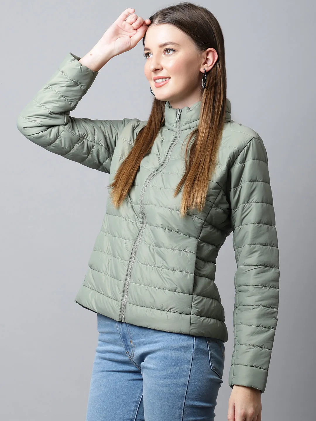 Women's Casual  Light Green Quilted  Jacket