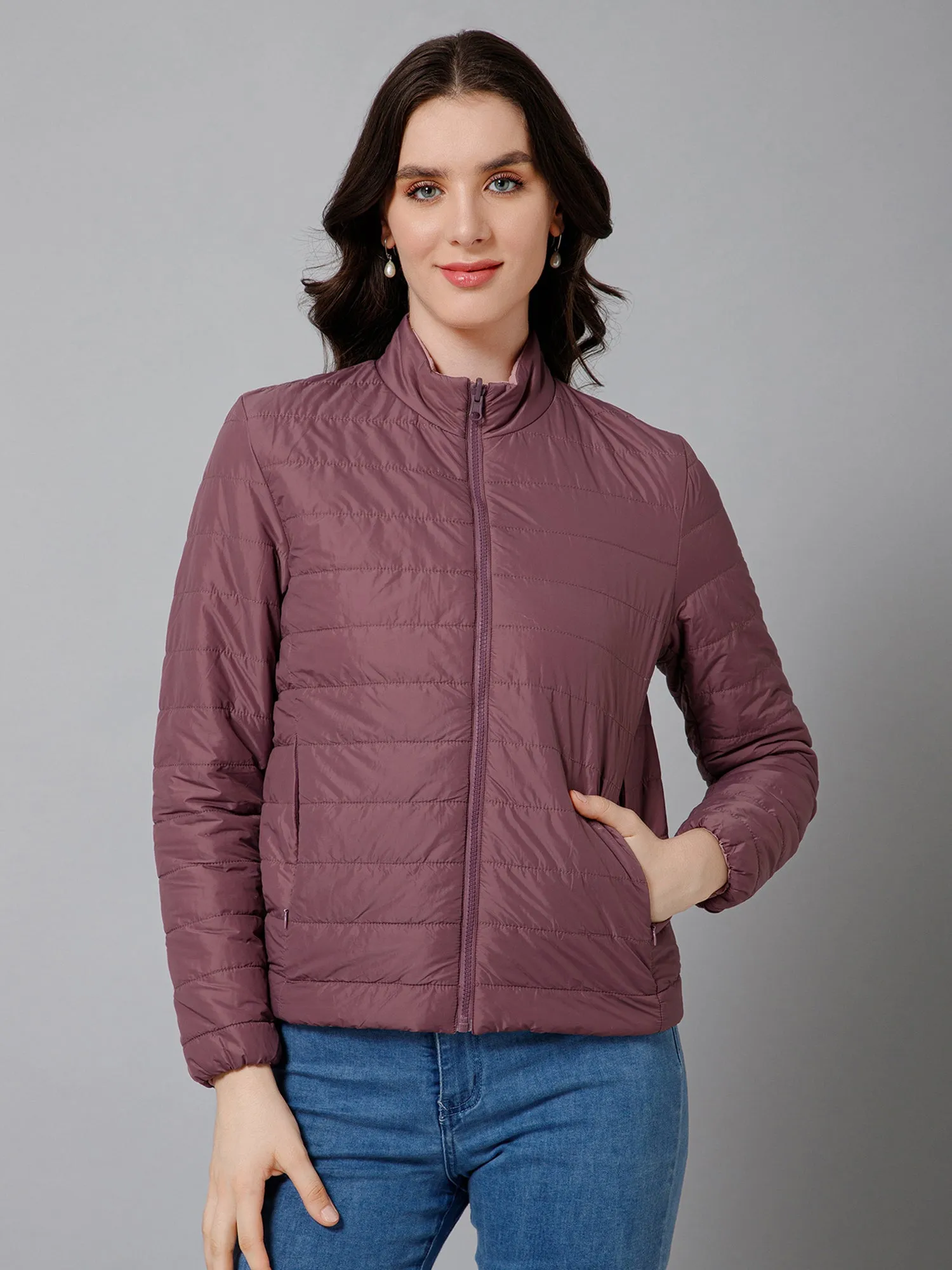 Women's Casual  Purple Quilted  Reversible Jacket